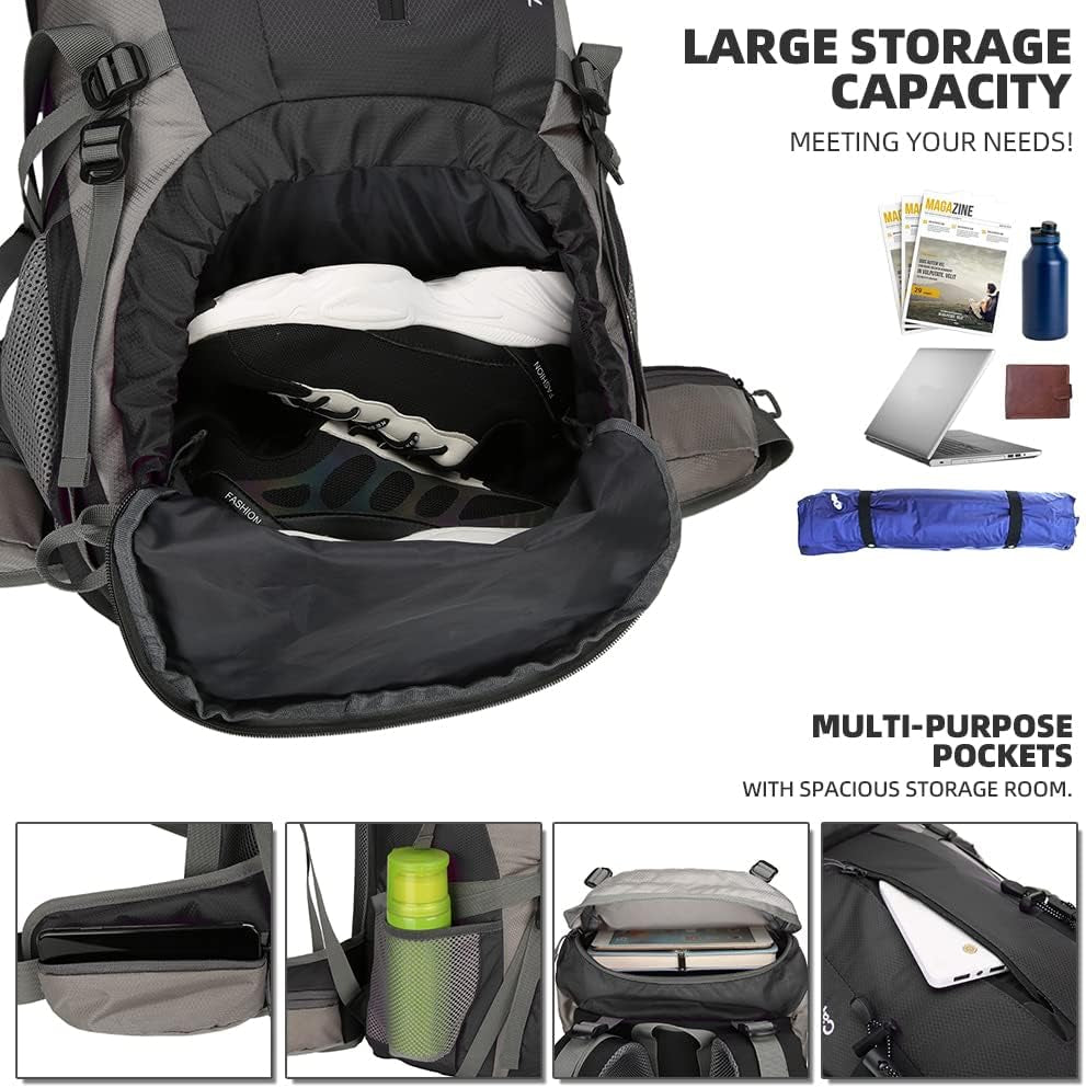 70L Hiking Backpack with Rain Cover Lightweight Travel Backpack Waterproof Camping Backpack