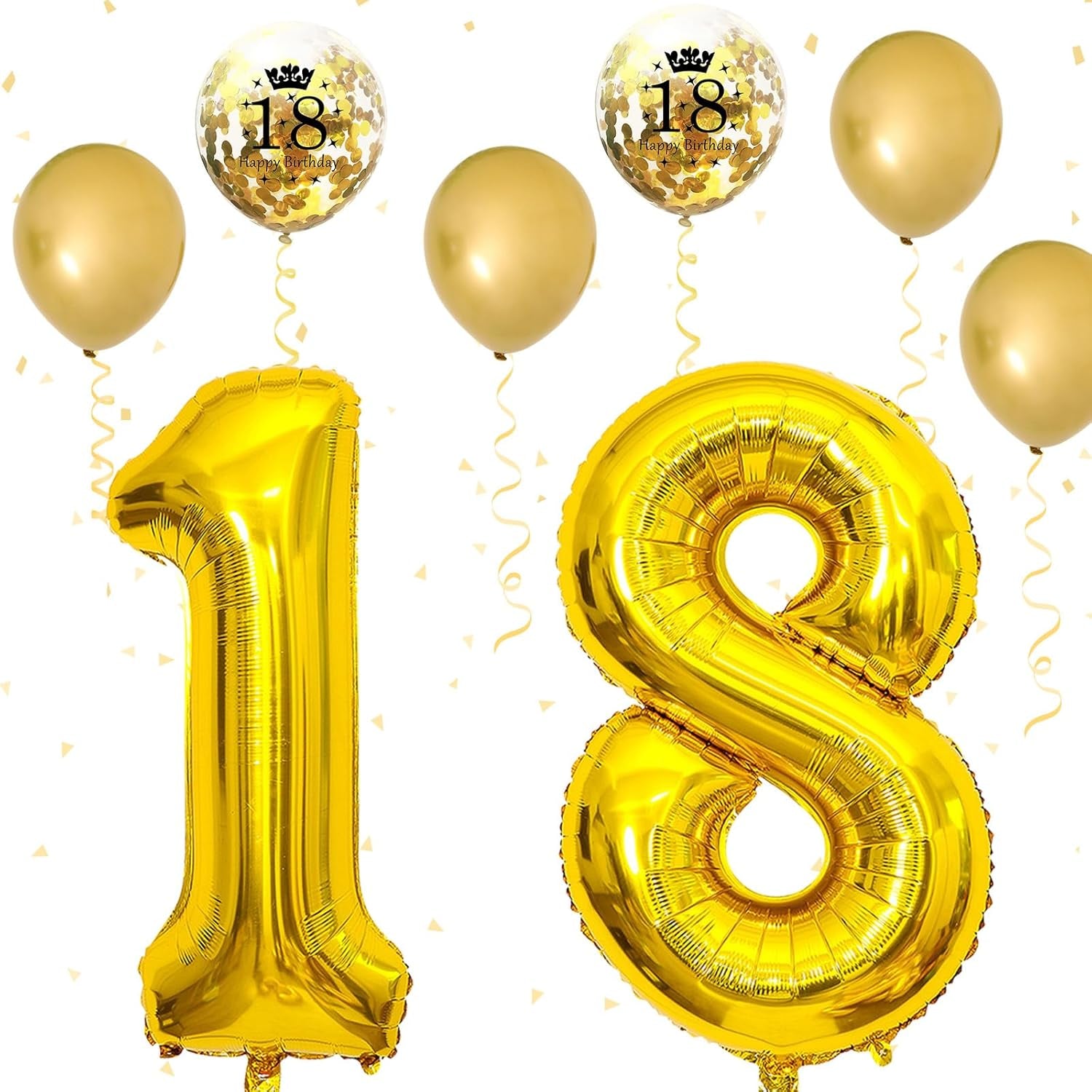 18Th Birthday Decorations for Girls, 18Th Birthday Balloons with 40 Inch Gold Foil Number 18 Balloon Gold Birthday Print Confetti Balloons Metallic Latex Balloons Set for Boys 18 Birthday Decorations