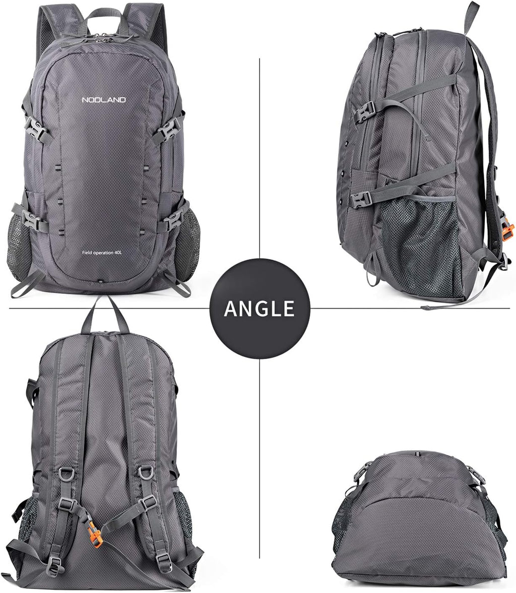 NODLAND Lightweight Backpack, Travel 40L Foldable Water-Resistant Daypack, Hiking Outdoor Camping Rucksack for Men Women