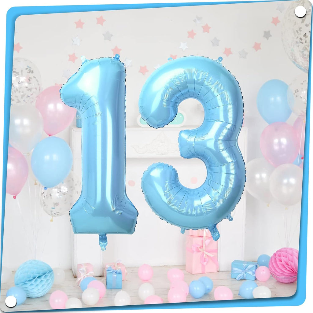 40" Baby Blue Number 1 Helium Foil Balloon for Birthday Party Decorations, Large Self Inflating for Age/Anniversary/Celebration