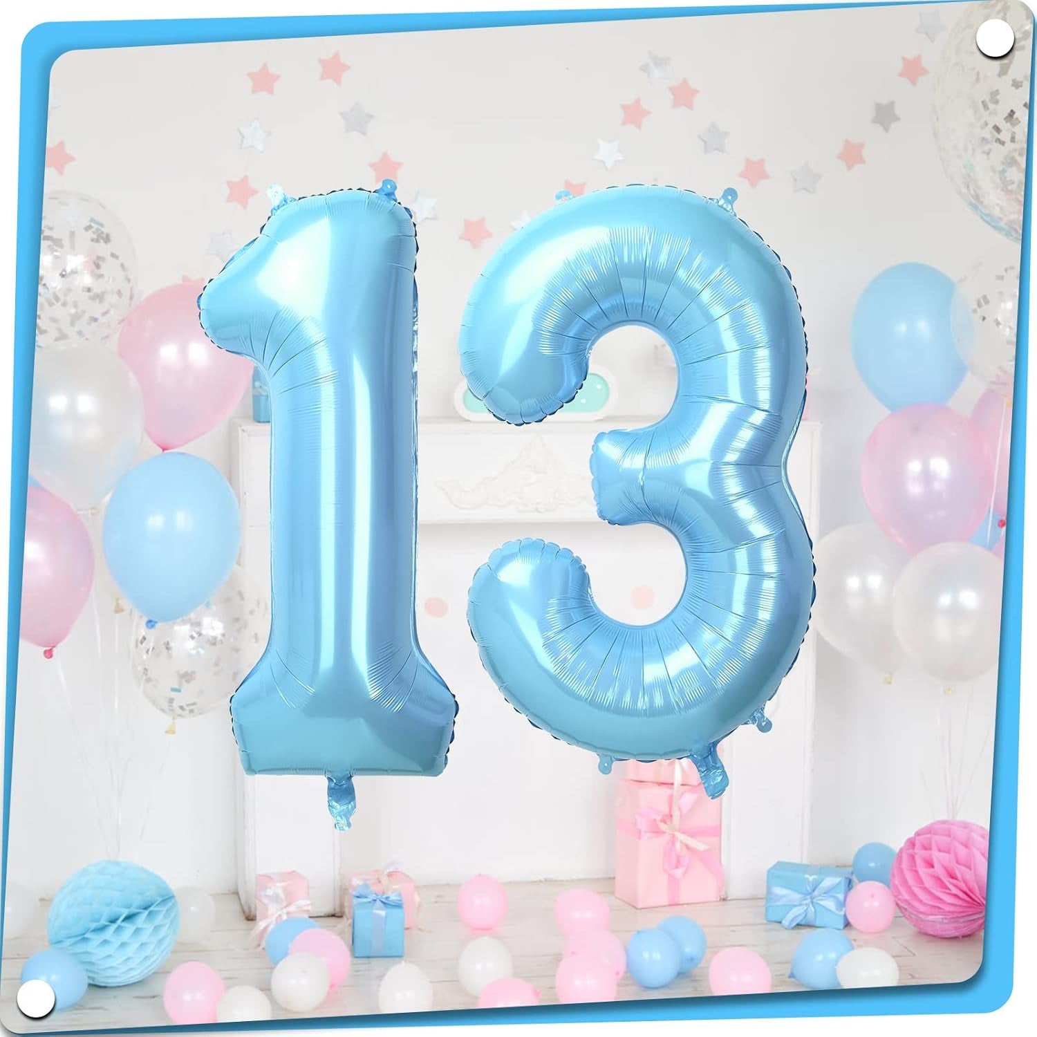 40" Baby Blue Number 1 Helium Foil Balloon for Birthday Party Decorations, Large Self Inflating for Age/Anniversary/Celebration