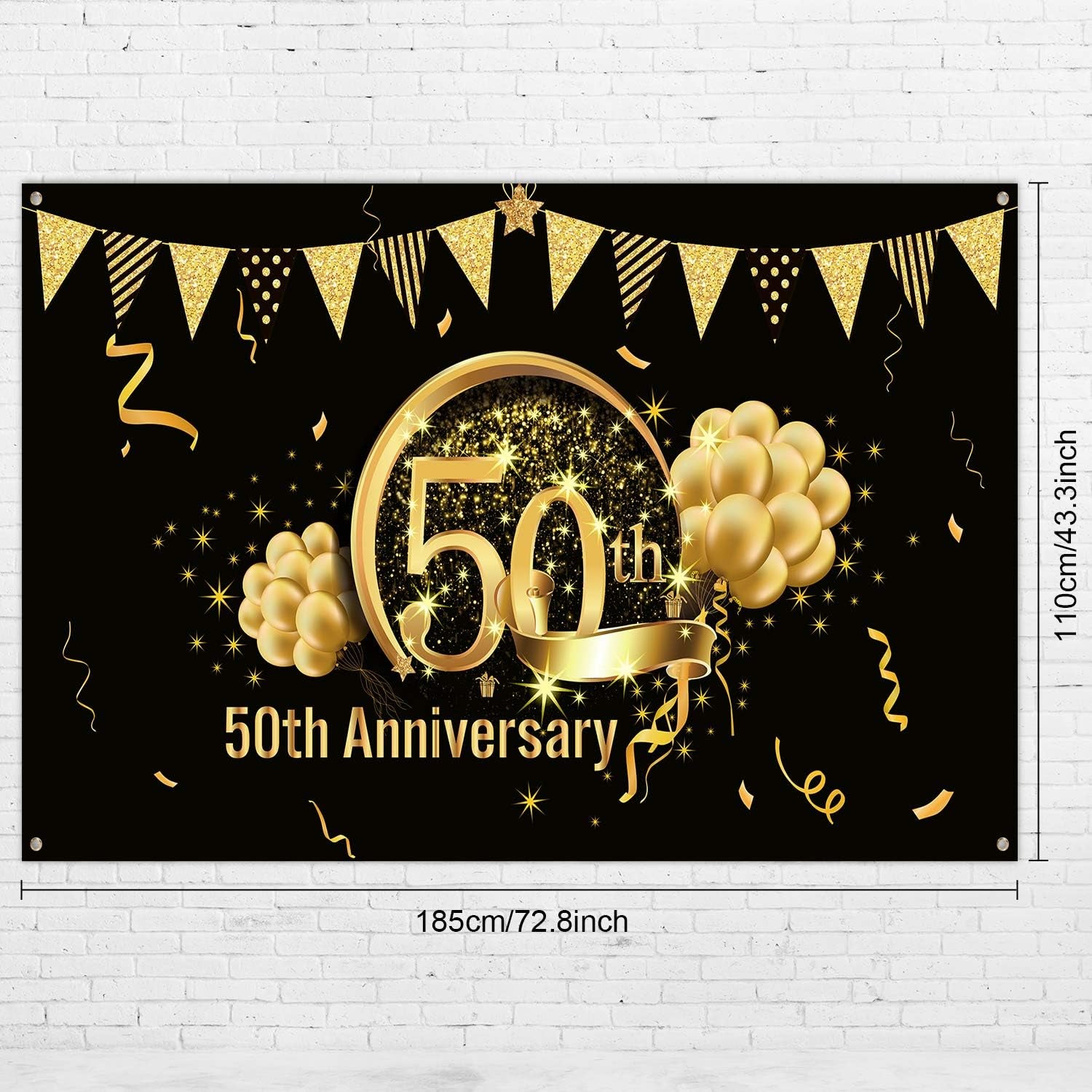 50Th Anniversary Birthday Decorations 1975 50Th Party Black Gold Background 72.8 X 43.3 Inch Wedding Anniversary Birthday Party Photo Background Cake Table Extra Large Wall Decor Props