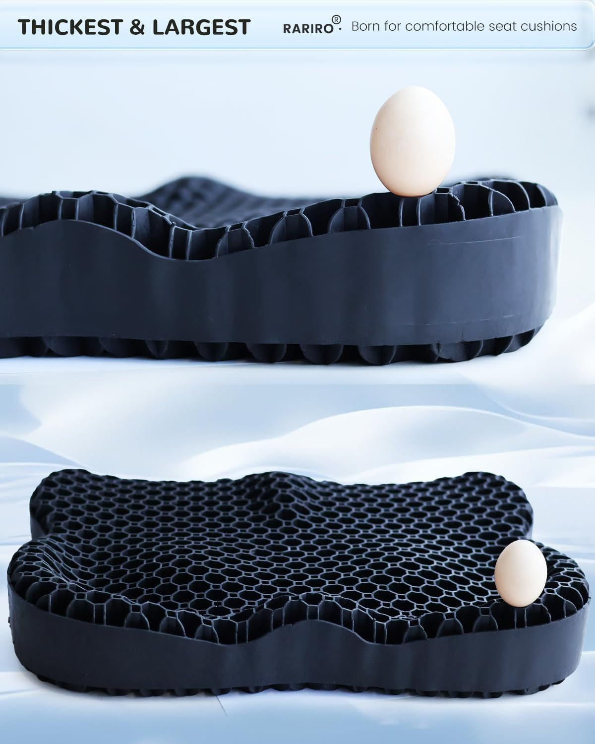 Gel Seat Cushion, Pressure Cushion for Coccyx Sciatica, Honeycomb Office Chair Soft Sitter Cushion Desk Chair Cushion for Long Sitting, Ergonomic Car Wheelchair Seat Cushions Car Double Thick