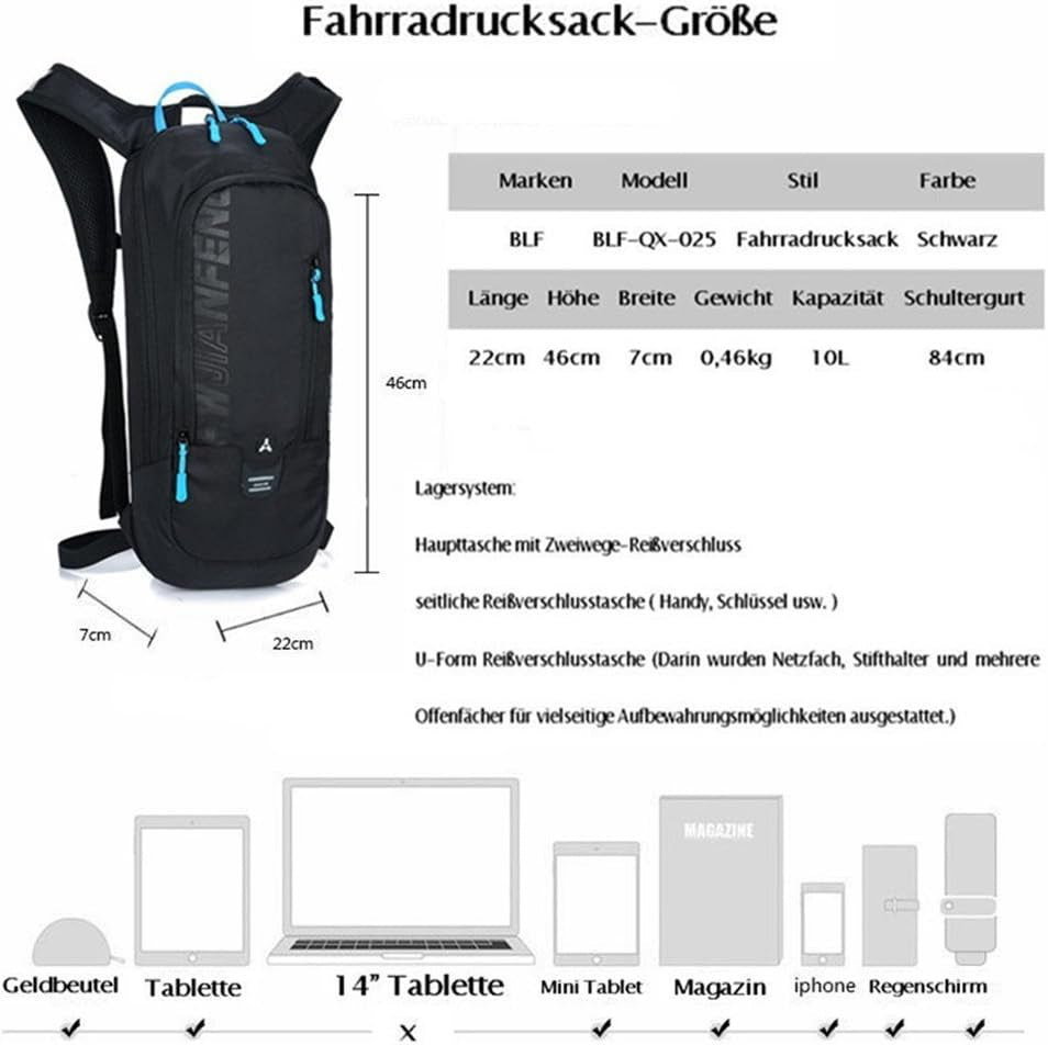 Cycling Backpack, 10L Bicycle Backpack Waterproof Breathable Bag for Outdoor Travel Hiking Climbing Biking Running Skiing (Black)