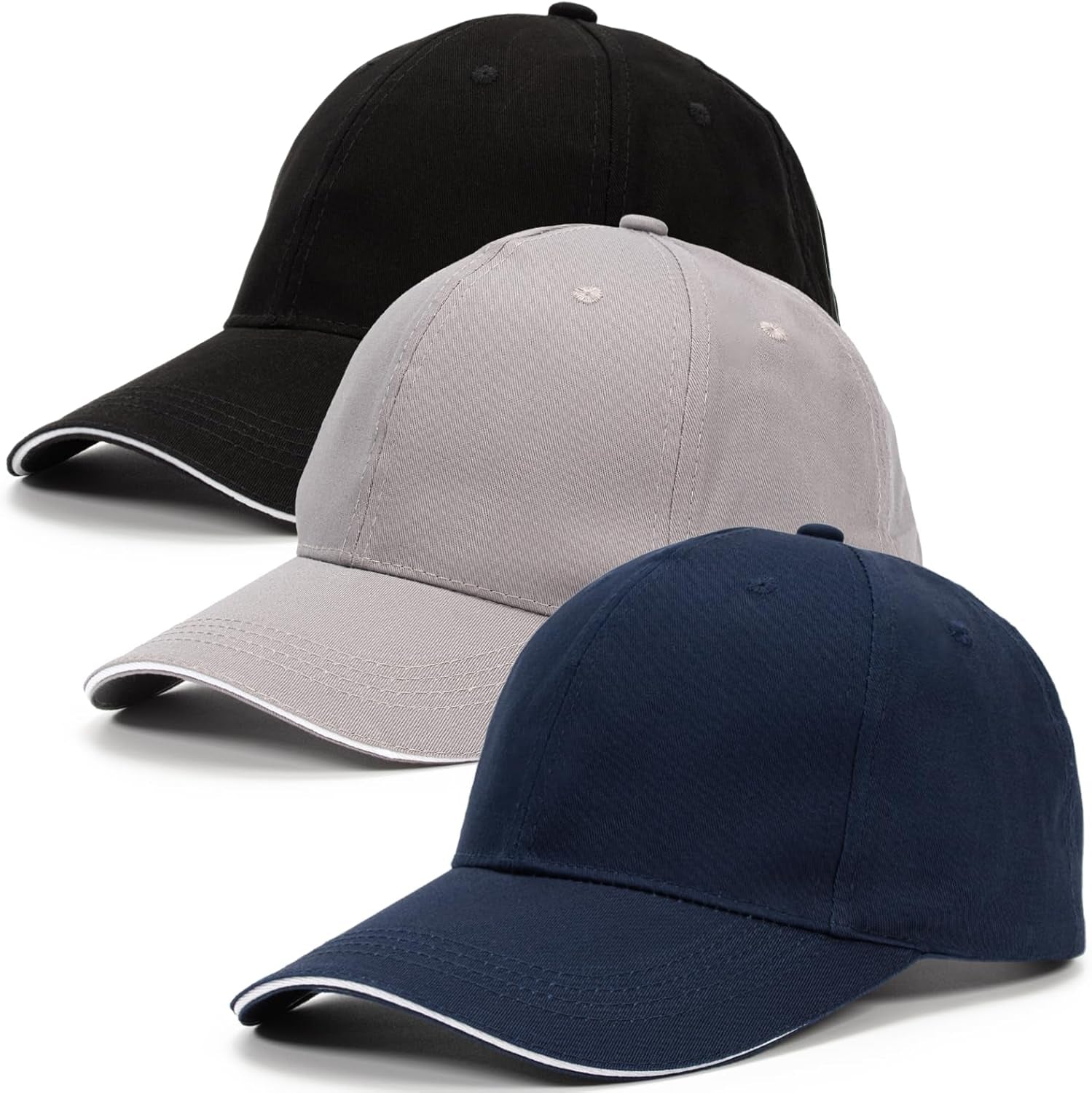 3 Pack Baseball Caps, Full Cotton Men'S Hats & Caps, Adjustment Hats for Golf Running Sports Outdoor Workouts, Blue+Grey+Black Caps