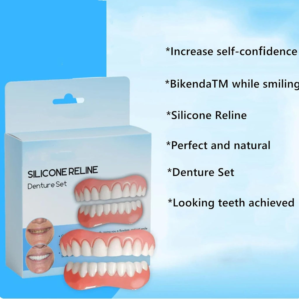 Bikenda Silicone Reline Denture Set - Secure & Comfortable Upper/Lower Dentures Repair Kit with Soft Silicone Material for Easy Adjustments