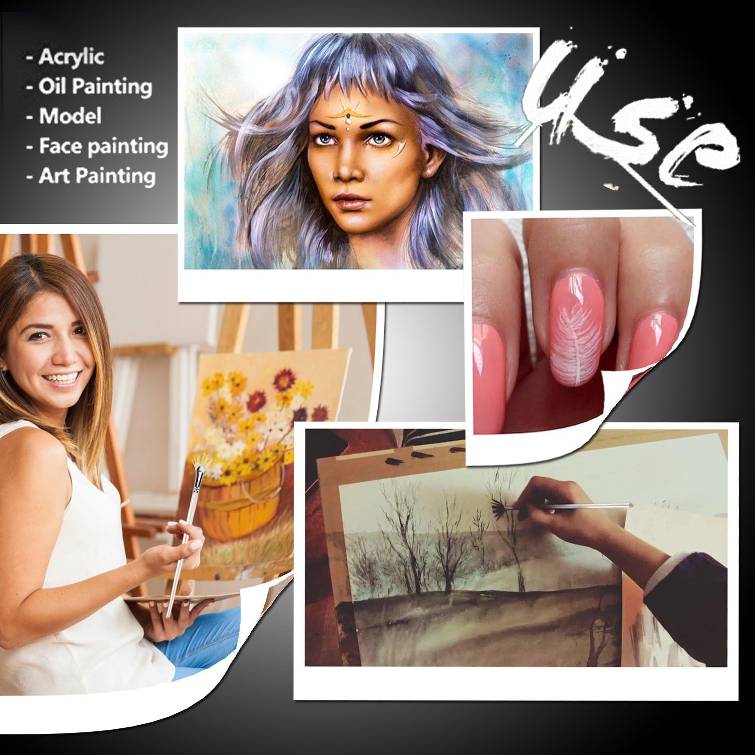 Fan Brushes -  Artist Soft Anti-Shedding Hog Bristle Paint Brush Set for Acrylic Watercolor Oil Painting (6 Pcs)