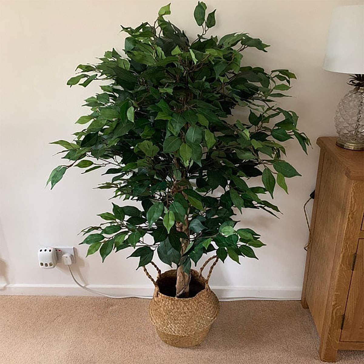 - 7088 Design UK 90Cm Artificial Ficus Tree/Plant-Large Bushy Shape Black Plastic Pot, Green Bushy Ficus