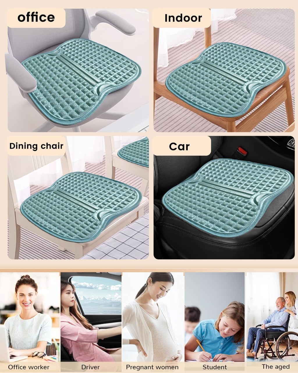 Thin Model Portable Gel Seat Cushion for Airplane Long Flights, Foldable Seat Cushion for Long Sitting, Office Chair Desk Seat Cushion for Pressure Relief, Waterproof Chair Seat Pads for Camping