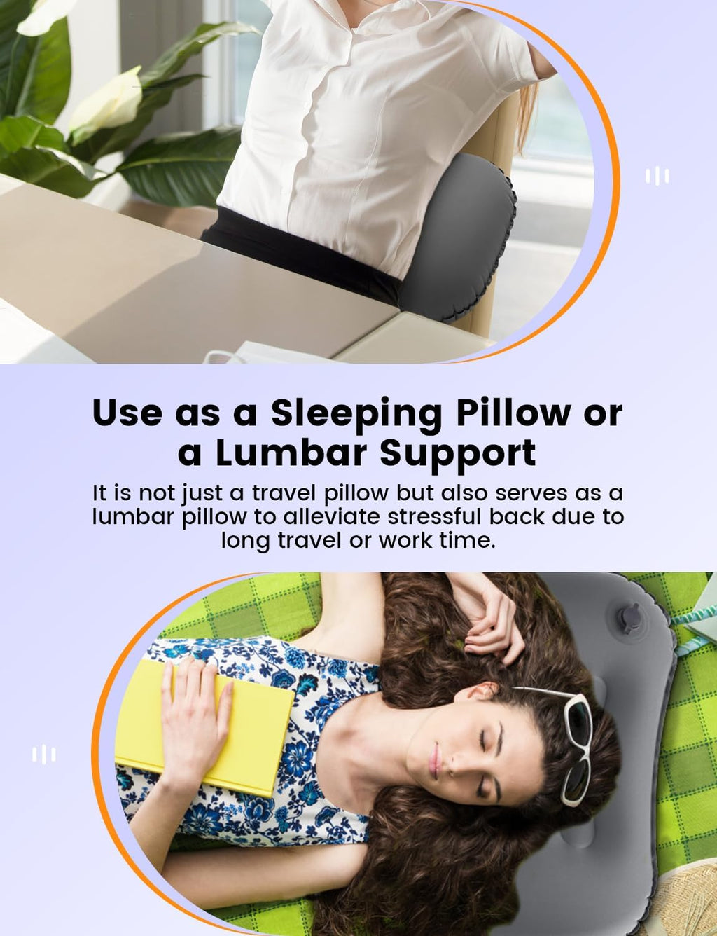 Camping Pillow Inflatable with Ergonomic Design, Travel Pillow Air Pillow Beach Pillow for Neck Support for Car Beach Office