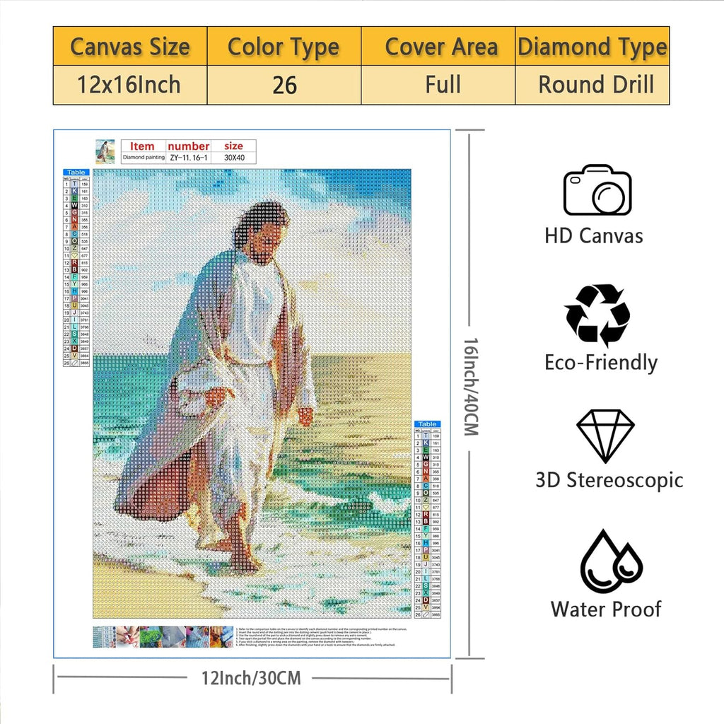 Diamond Jesus Painting Kits for Adult Easter Christ Diamond Art Paint by 5D Full round Drill Gem DIY Belief Craft for Home Wall Decor Present 12 X16 Inch