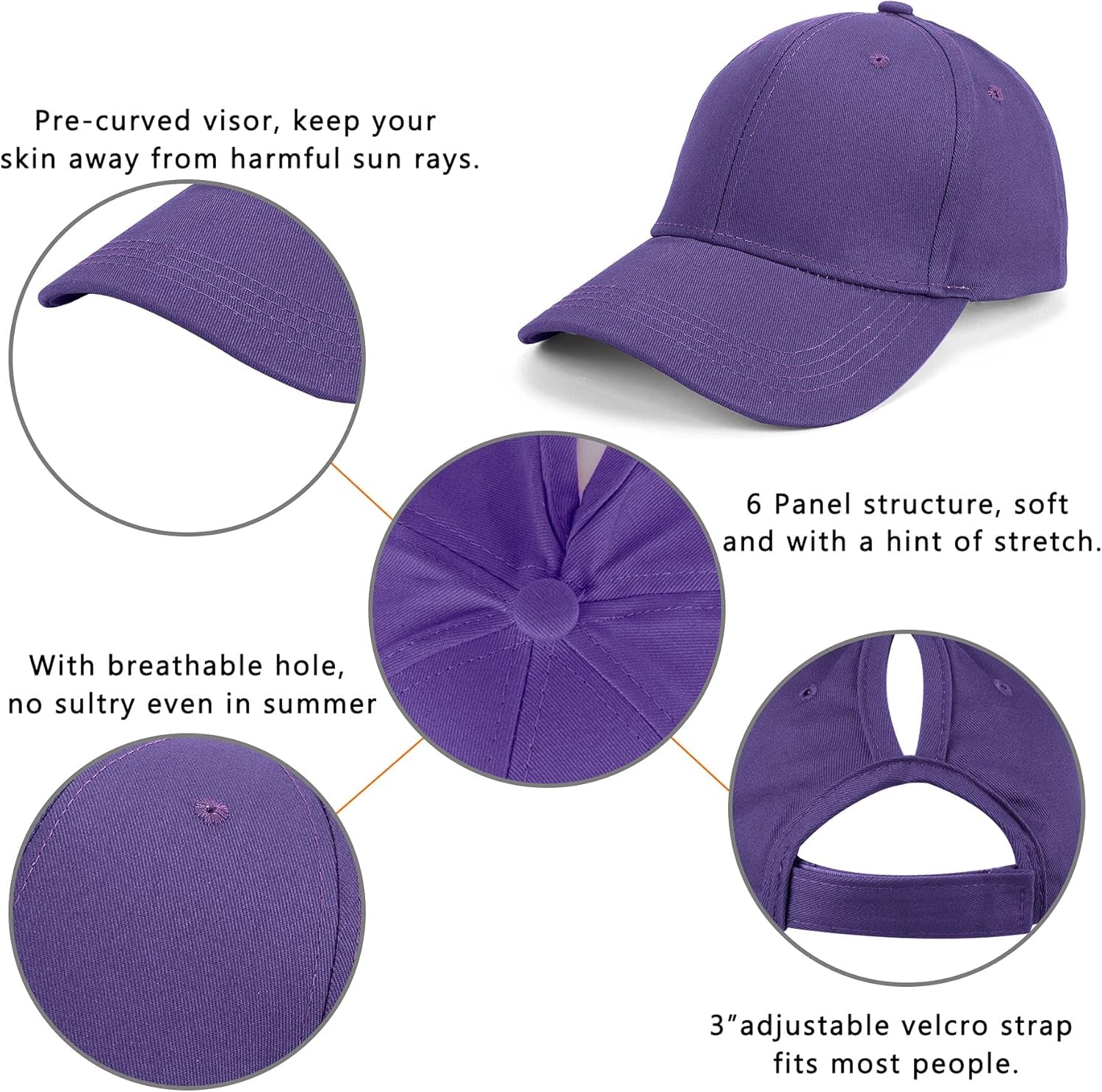 Ponytail Baseball Caps for Women - High Pony Caps, Cotton Plain Color Adjustable Classic Sports Casual Ponytail Baseball High Bun Ponycaps for Womens