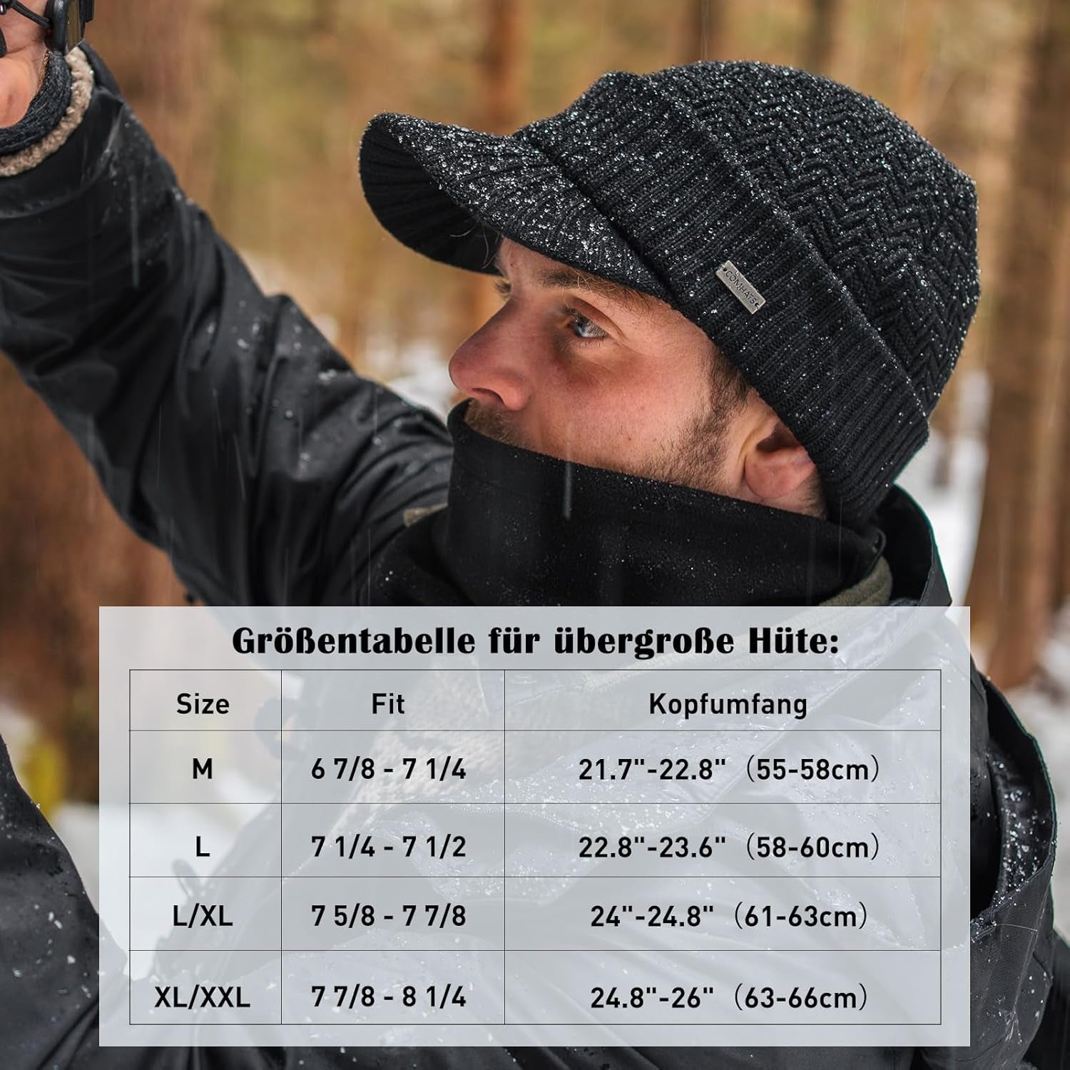 Men'S Winter Wool Peaked Beanie Hat and Ski Snood Set, Wool Visor Beanie Hat with Fleece Neck Warmer Set - Stay Warm and Stylish