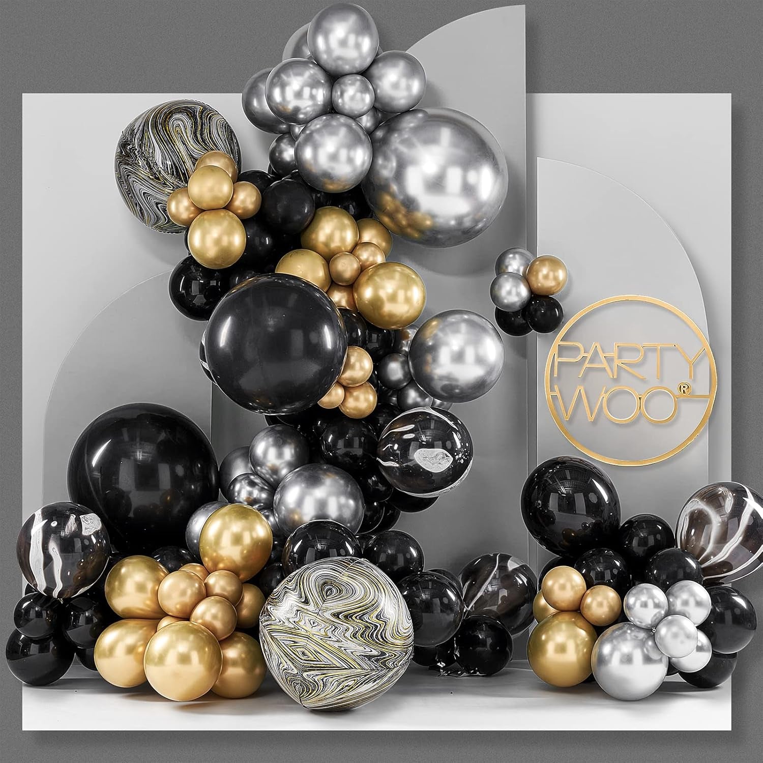 140Pc Black & Gold Balloon Arch Kit, Marble & Metallic Balloons for Birthday, Wedding, Anniversary