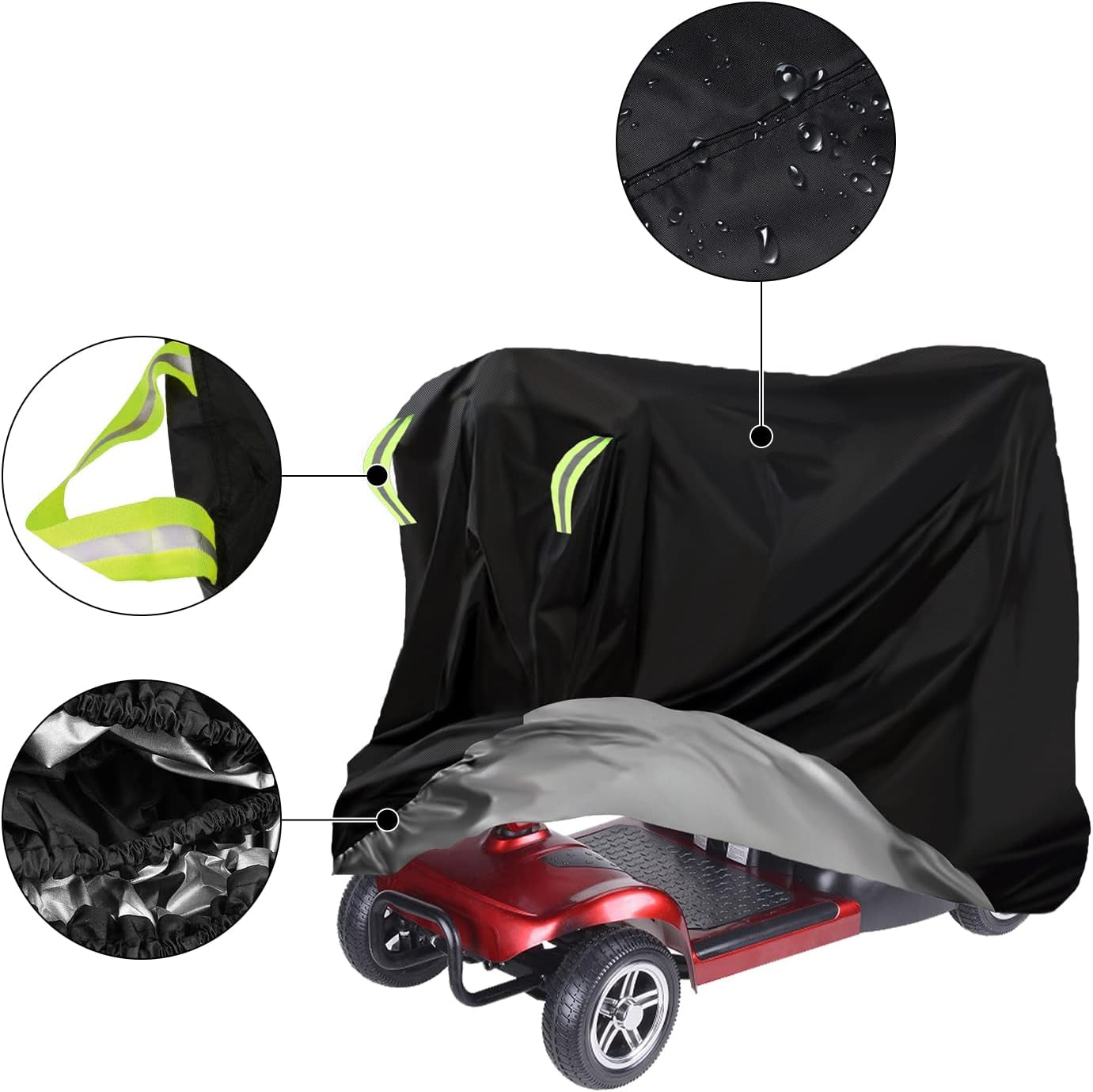 170X61X117 Cm Mobility Scooter Cover Waterproof, 420D Heavy Duty Wheelchair Storage Protective Cover Outdoor, Disability Scooter with Elastic Band Protect from Snow Rain Sun Dust