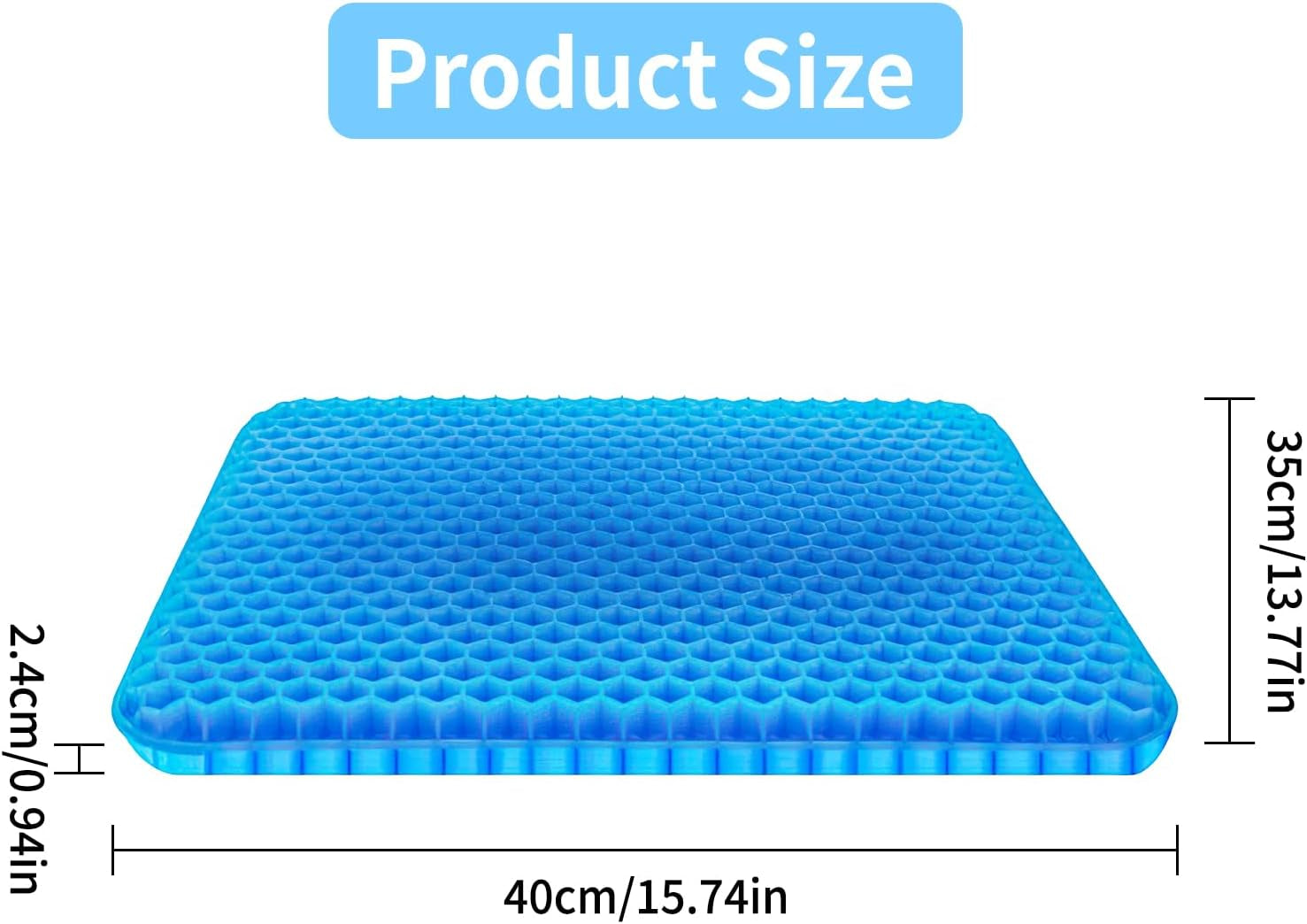 Gel Seat Cushion for Long Sitting, Double-Thick Honeycomb Design with Cooling Gel, Non-Slip Orthopedic Cushion for Tailbone & Sciatica Pain Relief, Seat Cushion for Office Chair & Car