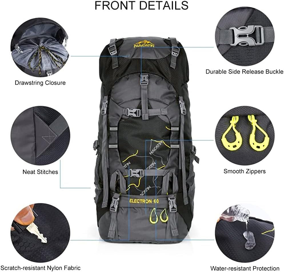 Hiking Backpack, 60L Lightweight Large Rucksack for Men Women, Tear and Water-Resistant for Climbing Fishing Travel