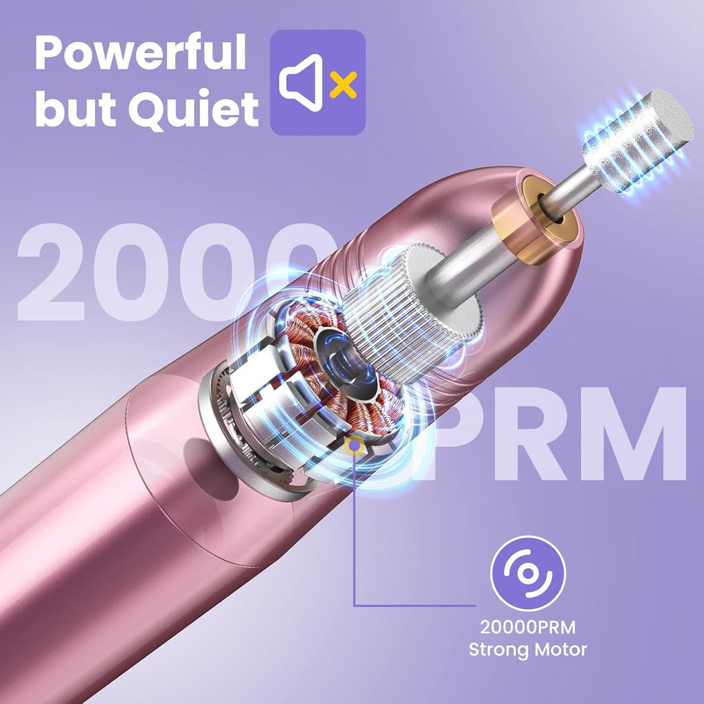 Nail Drill, Professional Electric Nail Files for Acrylic and Gel Nails, Portable Electric Nail Drill Machine E File 20000RPM, Electric Manicure Pedicure Set for Nail Care, Gifts for Girls Women Mum