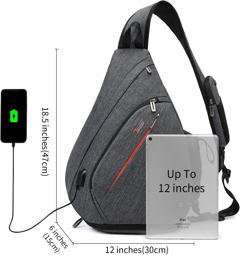 Sling Backpack, 8 Pockets Sling Bag Crossbody, 19L Large Sling Bag for Men Travel Crossbody Backpack Hiking Outdoor