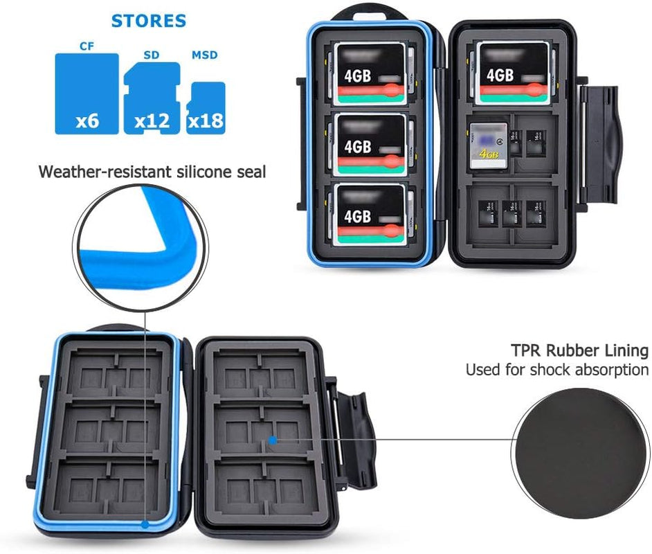 Memory Card Case, SD Card Storage Box for 12 SD Cards + 18 Micro SD + 6 CF Compact Flash Cards (36 Slots)