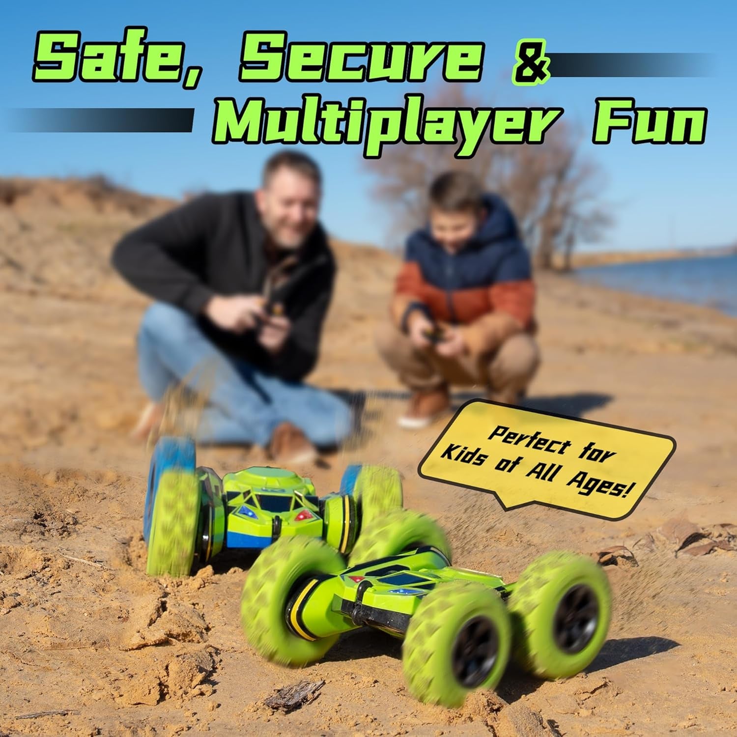 RC Stunt Cars Remote Control Car Double-Sided Driving 360-Degree Flips Rotating Car Toy, Green