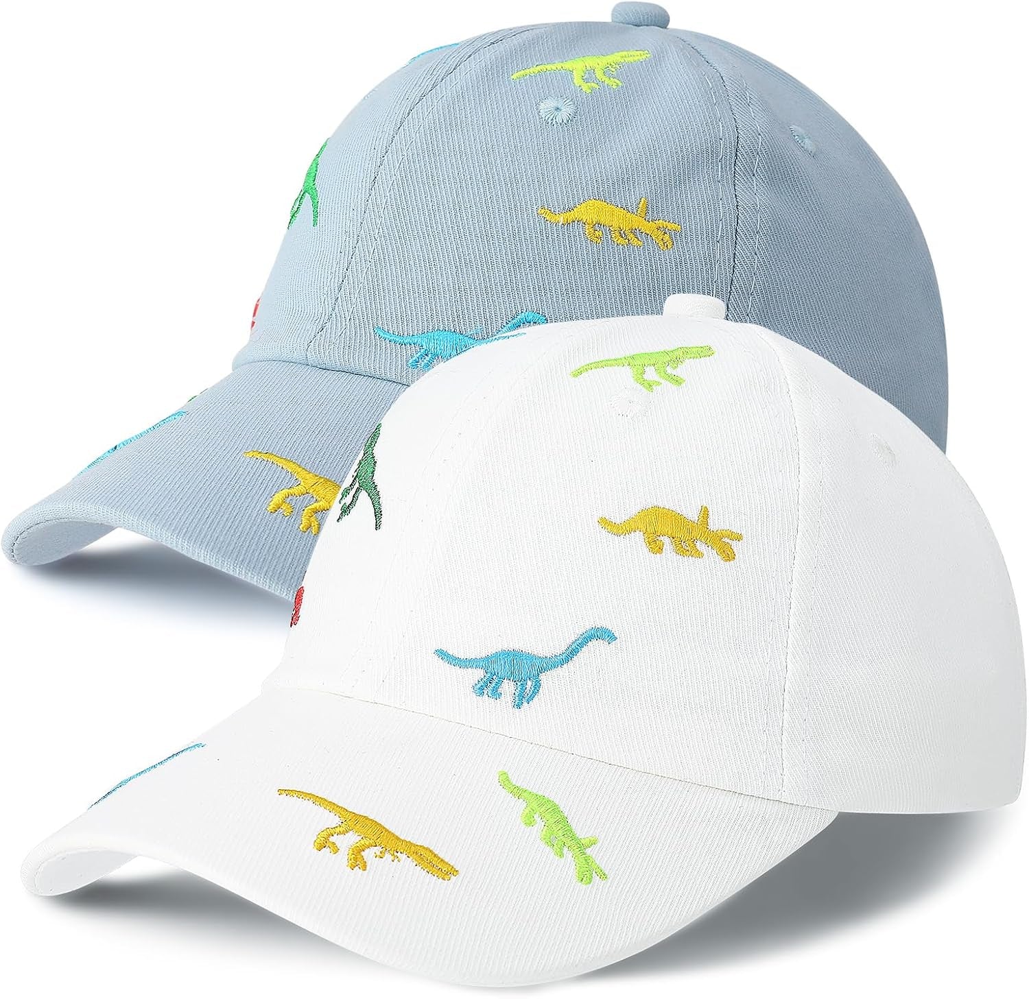 2Pcs Kids Summer Baseball Cap, Dino Baseball Cap, Sun Hat for Boys, Golf Baseball Sports Cap, for 2-5 Years Boy Girl Baby White, Blue