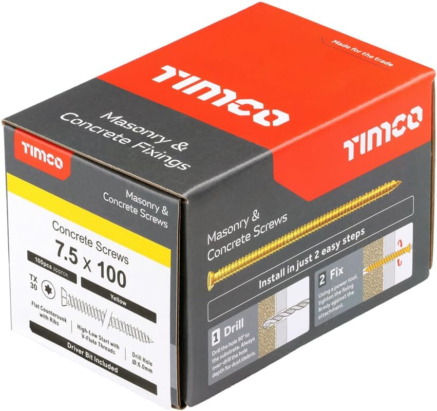 ZYP Multi-Fix Concrete Screw - 7.5 X 100 - Yellow - Box of 100