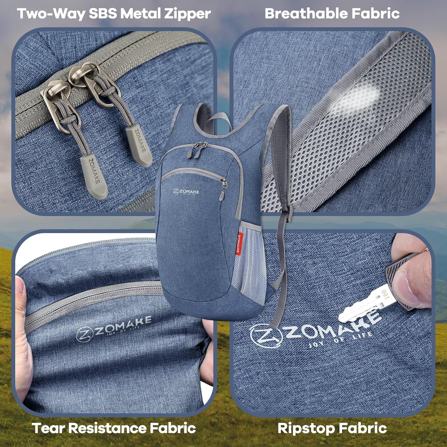 Ultra Lightweight Packable Backpack, 10L Small Daypack Light Foldable Backpacks Water Resistant Day Bag for Hiking (Navy Blue)