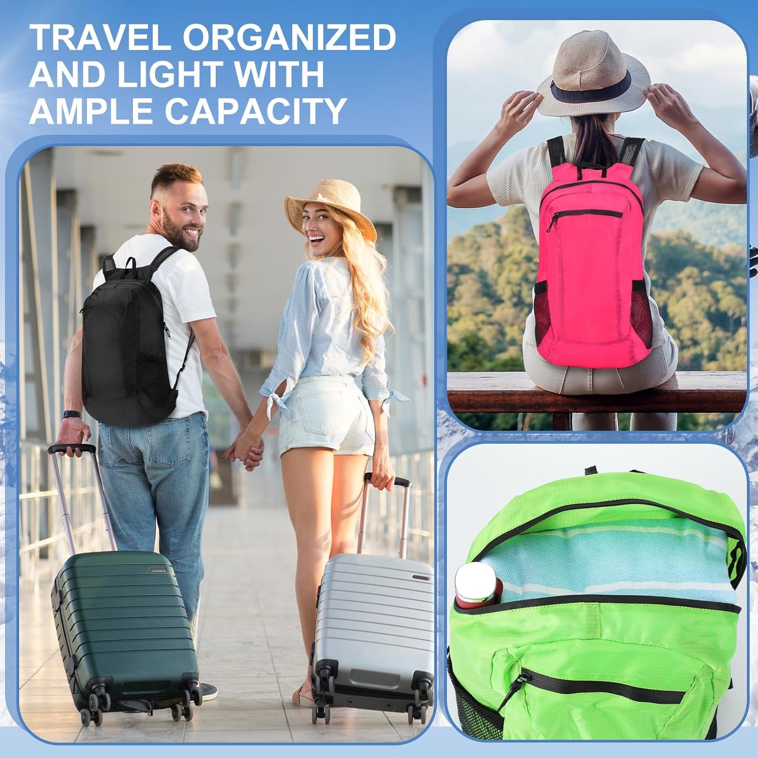 Lightweight Packable Backpack 20L Foldable Hiking Daypacks for Men Women Traveling Camping Outdoor(10 Pieces)