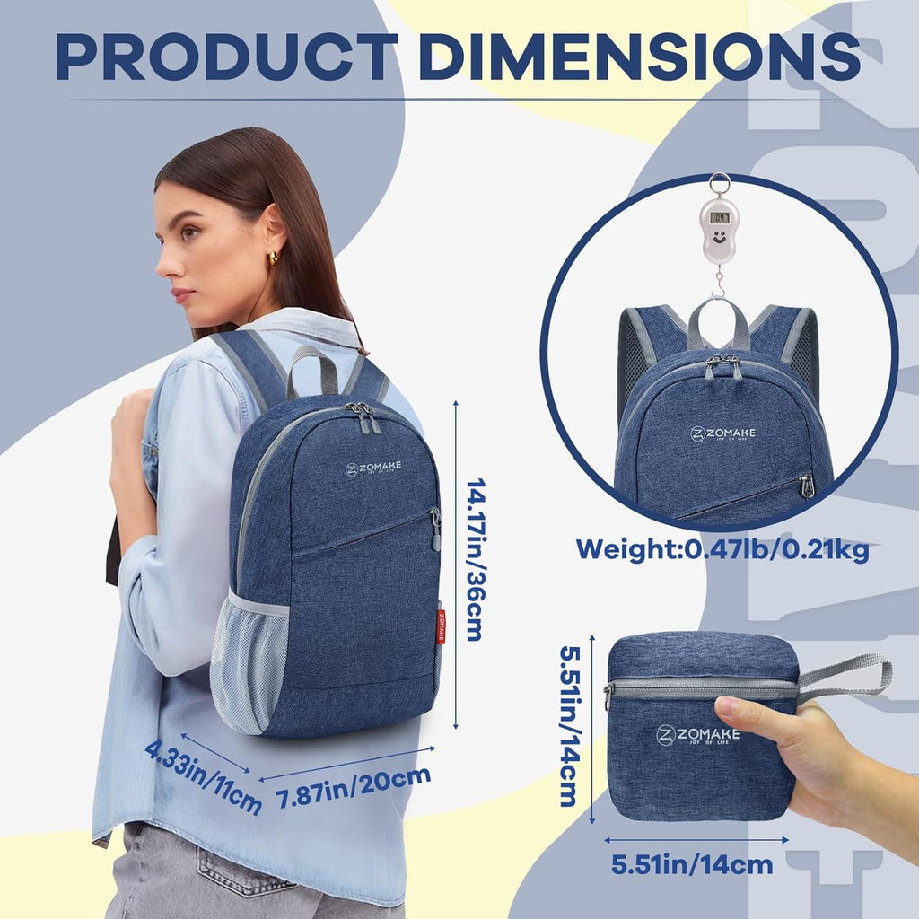 Ultra Lightweight Packable Backpack 10L, Small Daypack Light Foldable Backpacks Water Resistant Day Bag for Hiking(Navy Blue)