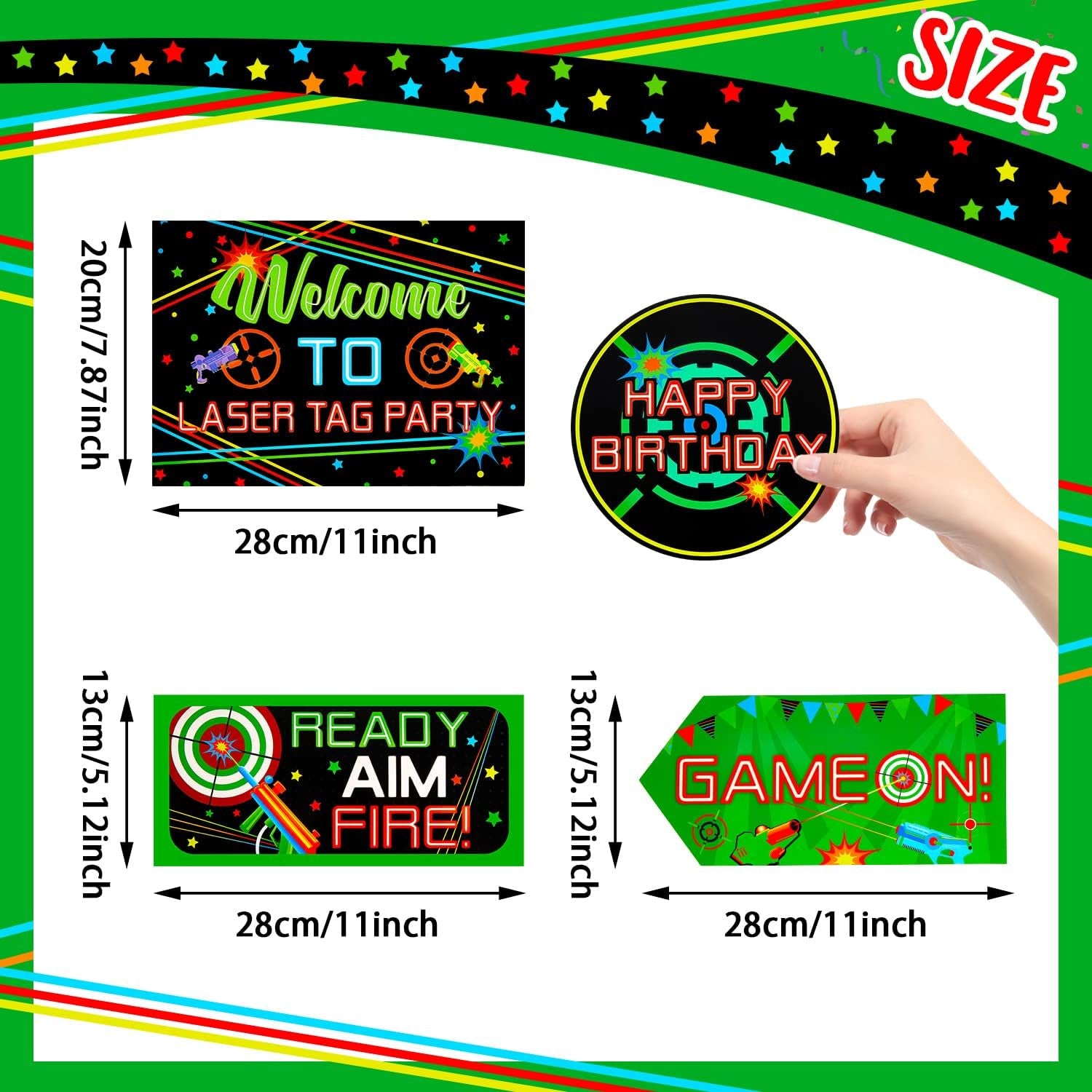 20 Pieces Laser Tag Party Decorations Signs Laminated Signs Laser Tag Party Favors for Boys Wall Decorations Birthday Neon Glow Photography Banner Photo Booth Props
