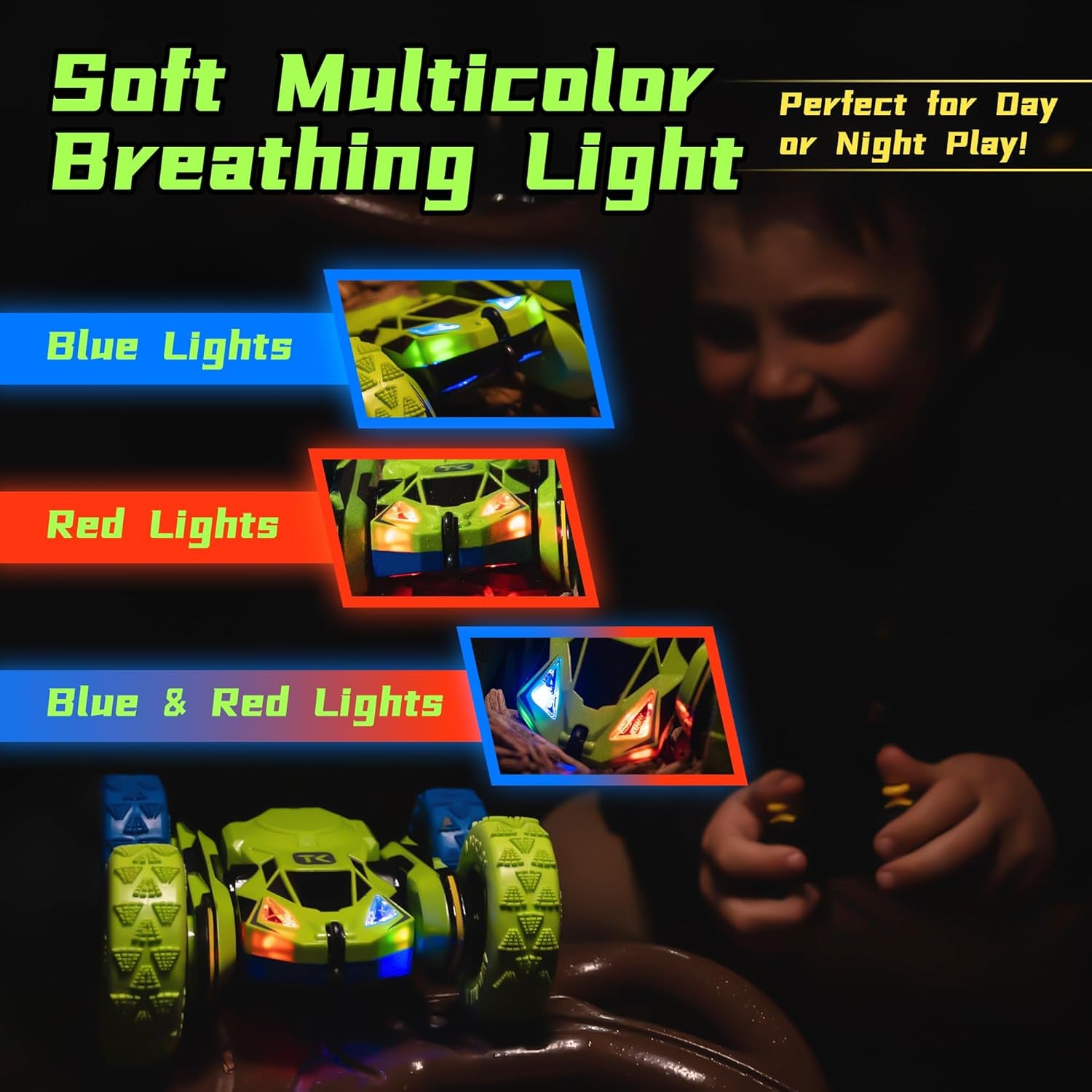 RC Stunt Cars Remote Control Car Double-Sided Driving 360-Degree Flips Rotating Car Toy, Green