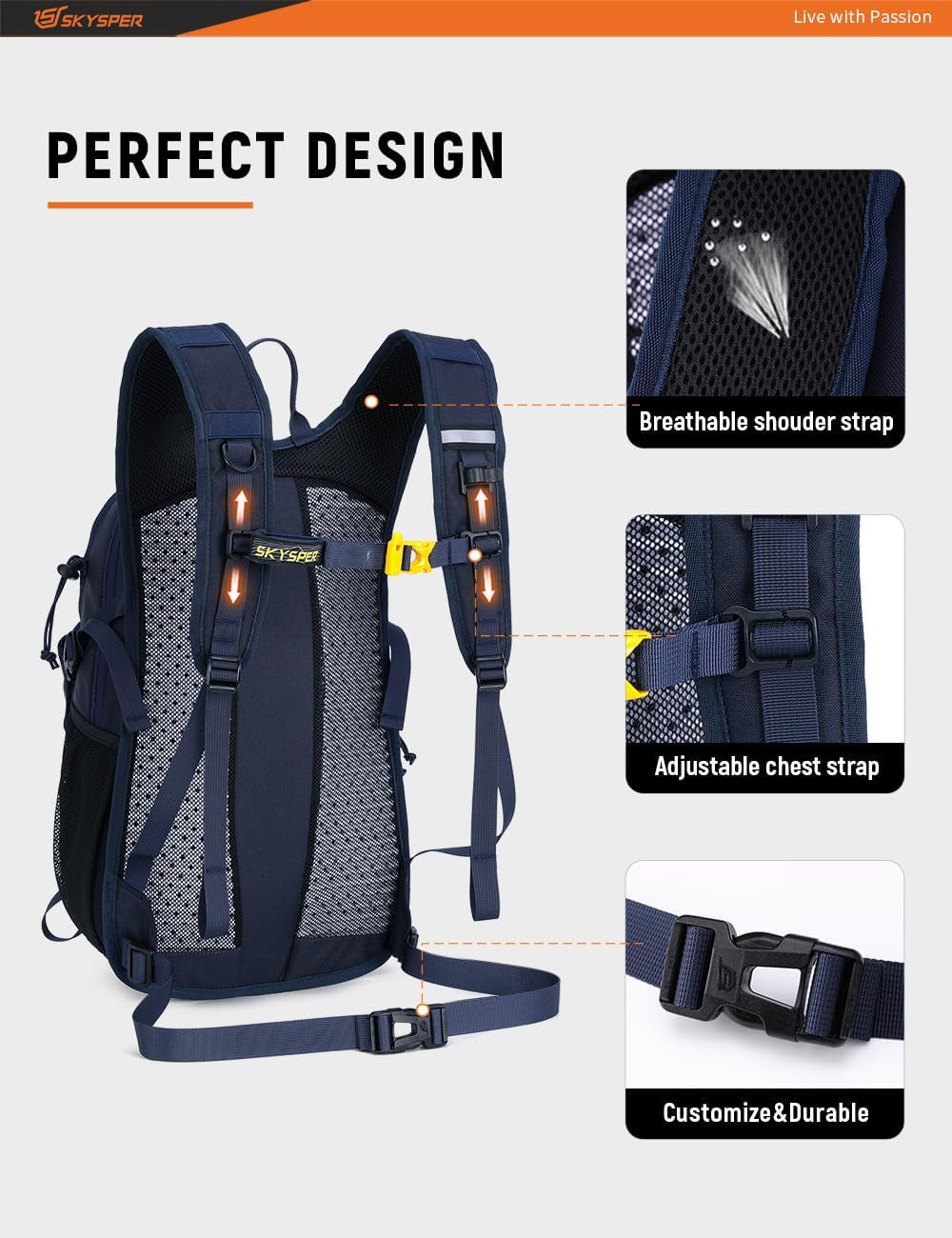 Hiking Backpack - 20L Small Backpacks with Ergonomical Design, Breathable Day Pack, Backpacking for Men Women, Navyblue