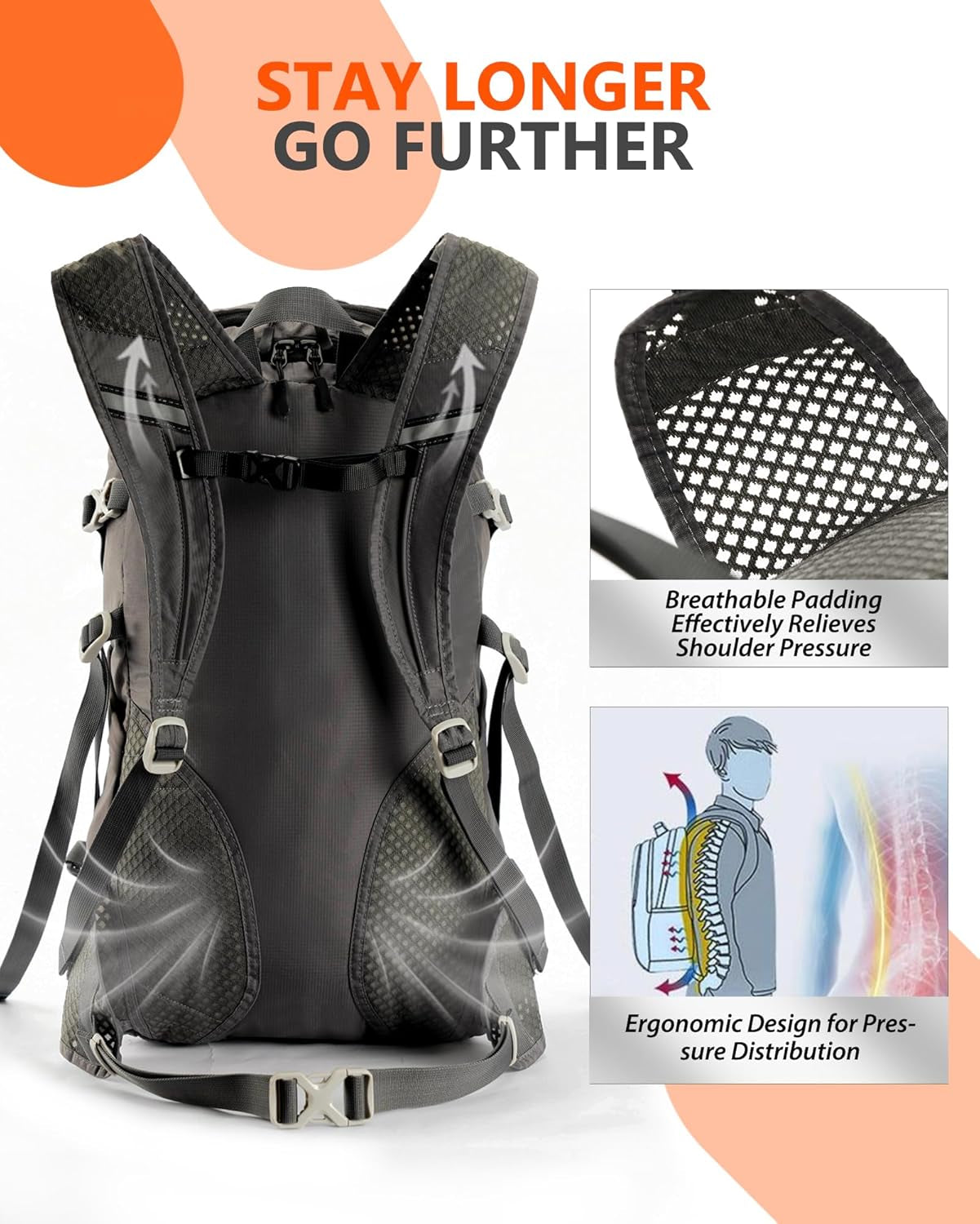 MANUEKLEAR 28L Small Hiking Backpack Men, Packable Backpack Outdoor Waterproof Backpack for Women and Men, Lightweight Backpack for Travel Daypack