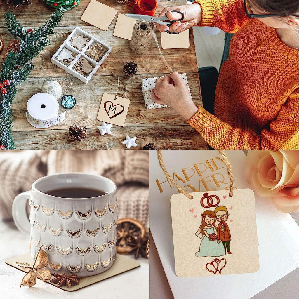 Wood Pieces 80 Pcs 7.6Cm Wood Board Wooden Squares Cutout Tiles, Natural Rustic Craft Wood for Home Decoration, DIY Supplies