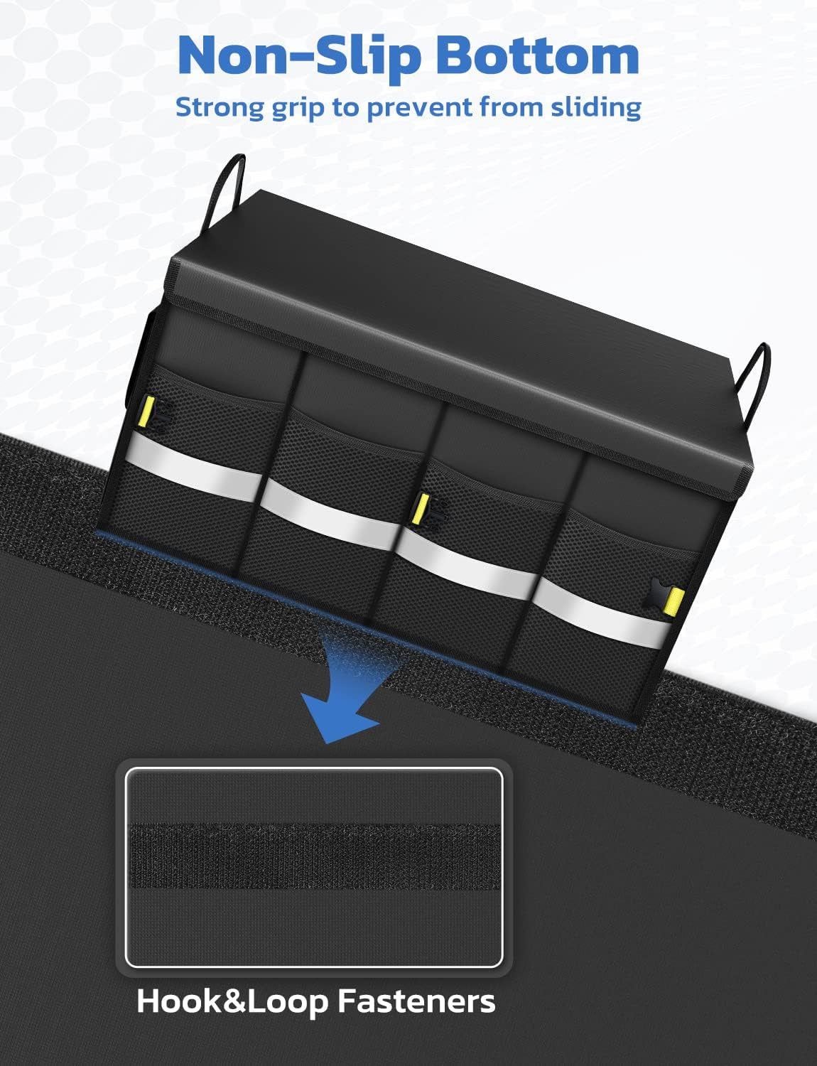 Car Boot Organiser Storage, Collapsible Waterproof Durable Multi Compartments Boot Organisers with Foldable Cover Reflective Strip for Car SUV Truck E3A (Standard,Black)