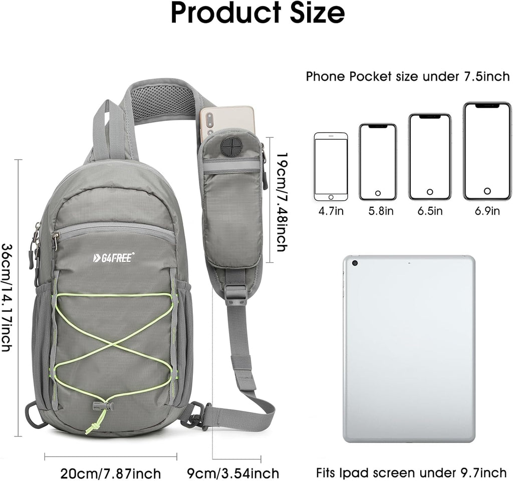 Sling Bag Backpack RFID Blocking Crossbody with Front Pocket Hiking Daypack Outdoor Chest Bag for Women Men