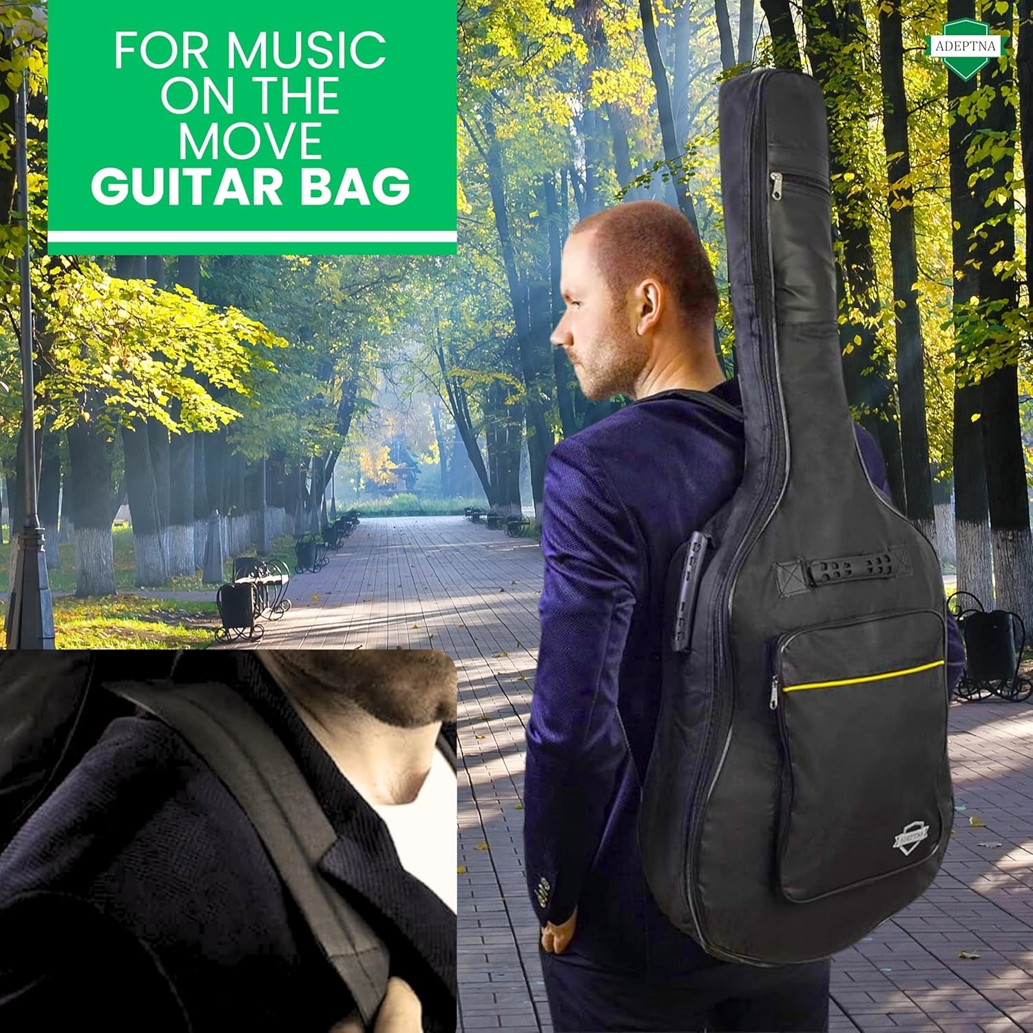 Heavy Duty Full Size Padded Protective Waterproof Classical Acoustic Guitar Back Bag Carry Case-Fully Waterproof Cover, Foam Padding- Black