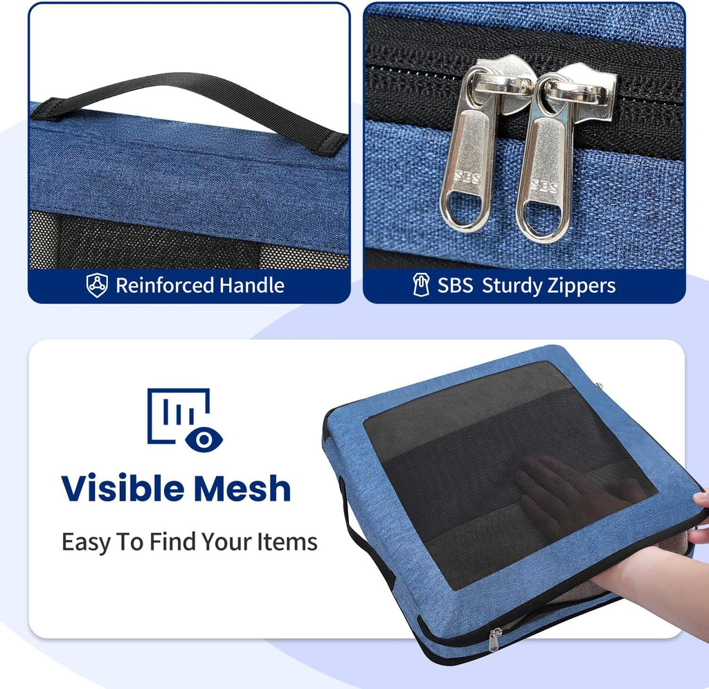 Large Compression Packing Cubes, Full Open Visible Design， Expandable Packing Organizer with Travel Shoe Bag for Suitcase & Backpack, 4 Set Lightweight Travel Bags for Vacation & Camping