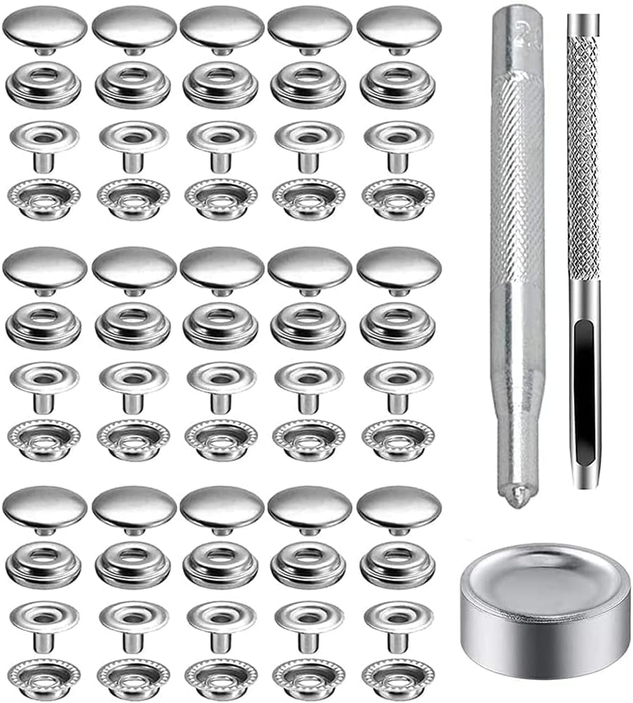 200Pcs Snap Fastener Kit,  15Mm Heavy Duty Canvas Snap Button Stainless Steel Press Stud Cap with 3 Setting Tools for Boat Bag Leather DIY Craft
