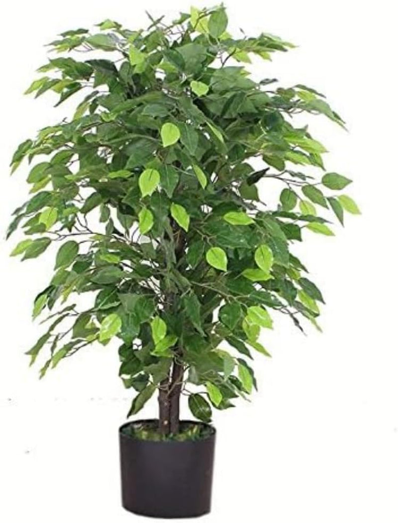- 7088 Design UK 90Cm Artificial Ficus Tree/Plant-Large Bushy Shape Black Plastic Pot, Green Bushy Ficus