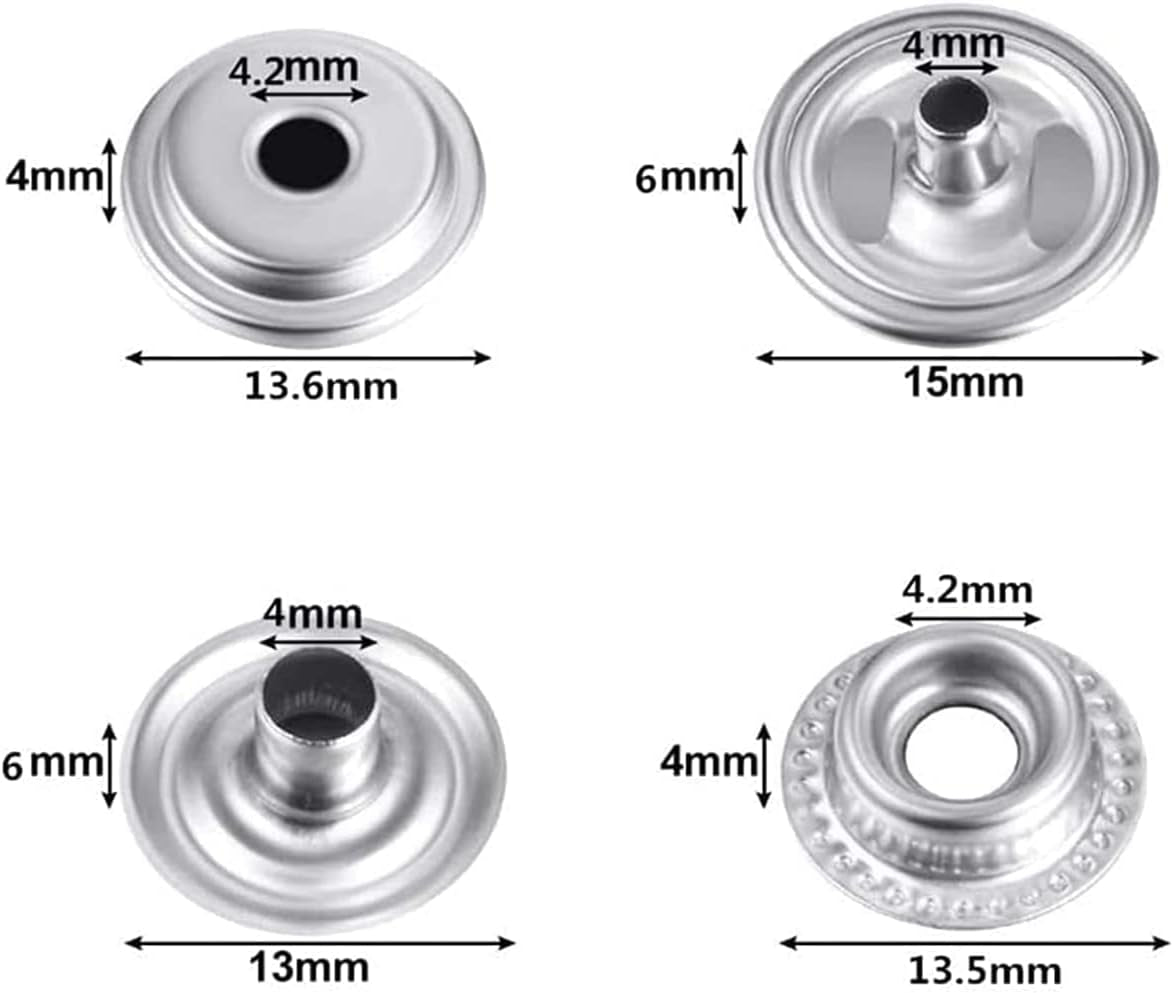 200Pcs Snap Fastener Kit,  15Mm Heavy Duty Canvas Snap Button Stainless Steel Press Stud Cap with 3 Setting Tools for Boat Bag Leather DIY Craft