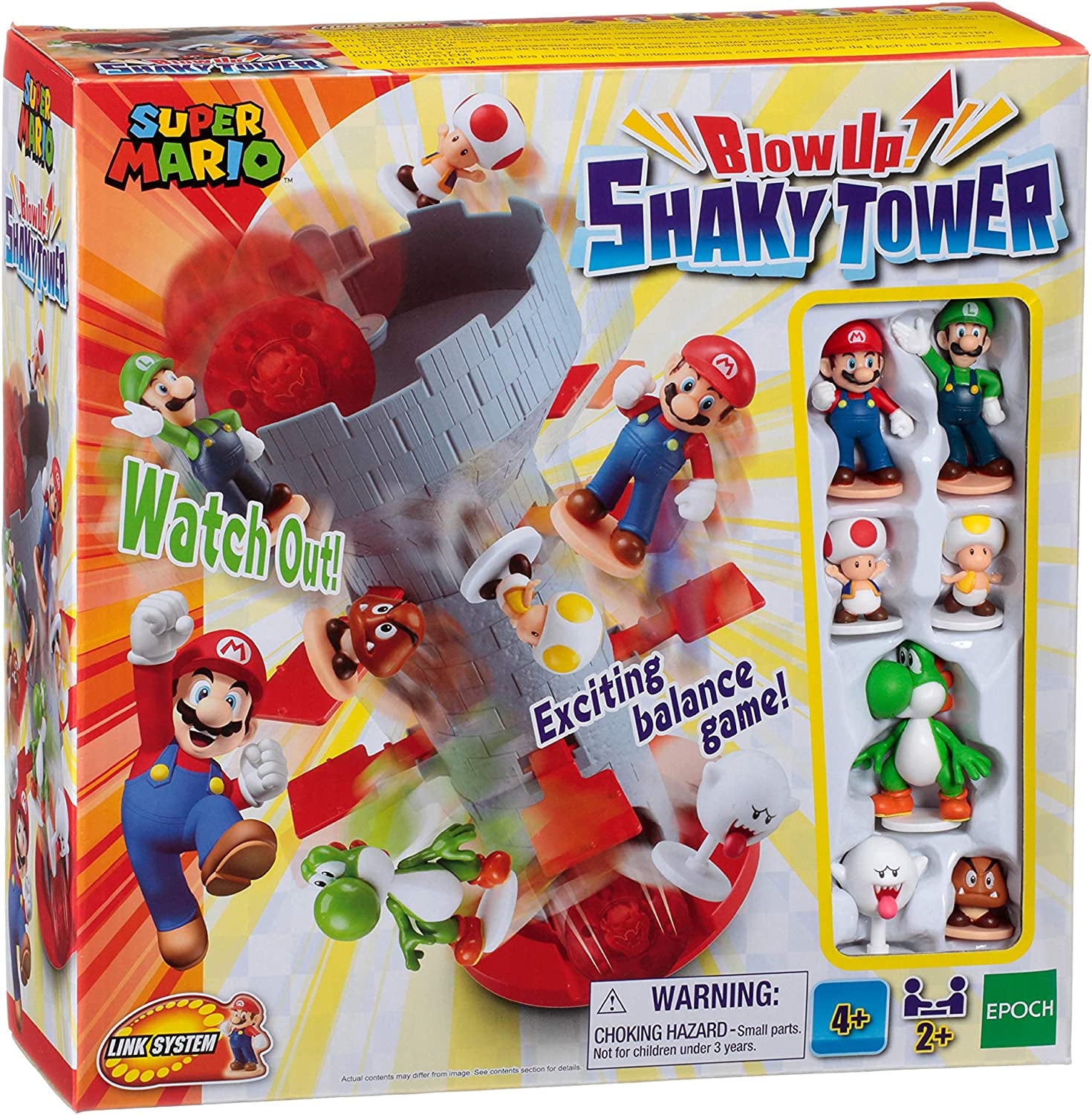 Games Super Mario Blow Up! Shaky Tower Balancing Game - Tabletop Skill and Action Game with Collectible Super Mario Action Figures (Pack of 1)