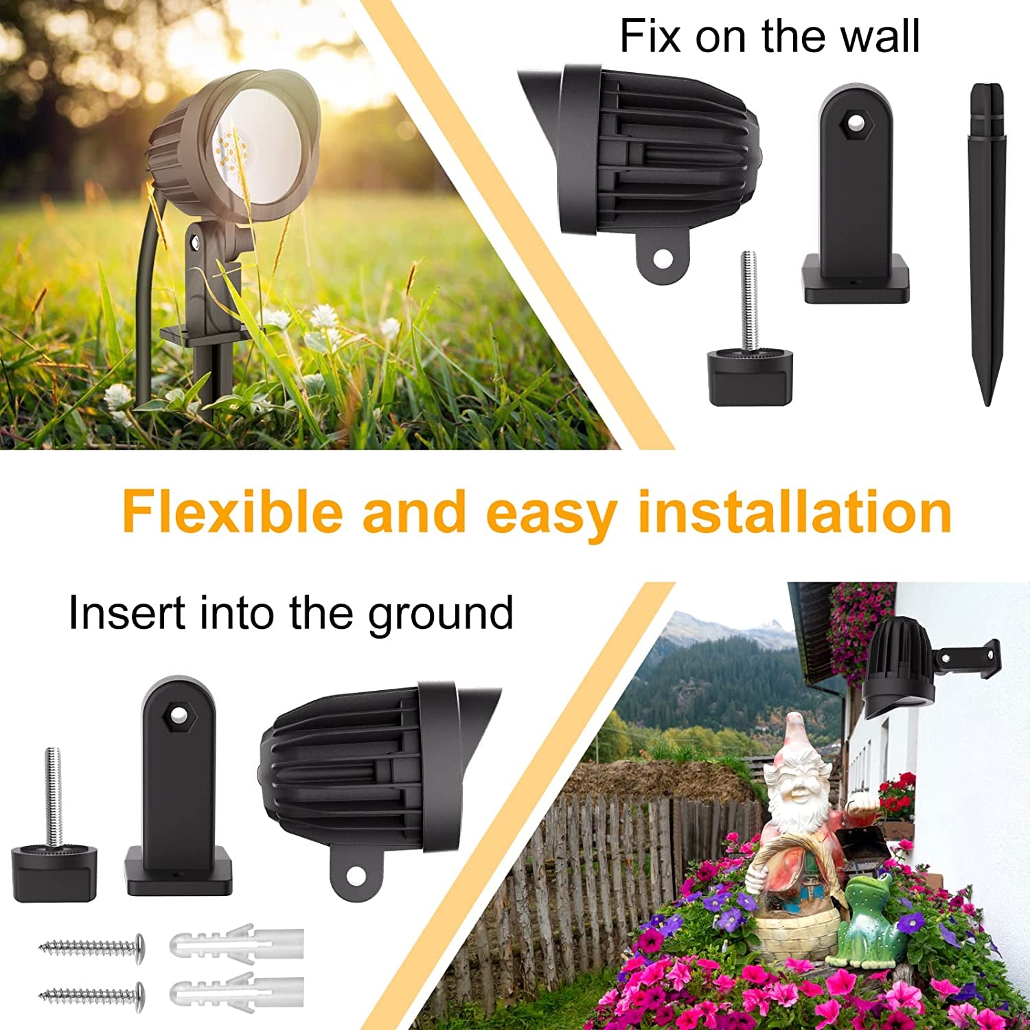 Outdoor Garden Landscape Lights 500LM Spike Lights LED Landscape Spotlights IP66 Waterproof Lawn Light Decorative Light for Garden Lawn Landscape Patio Backyard Warm White 4 Pack 1M Cable