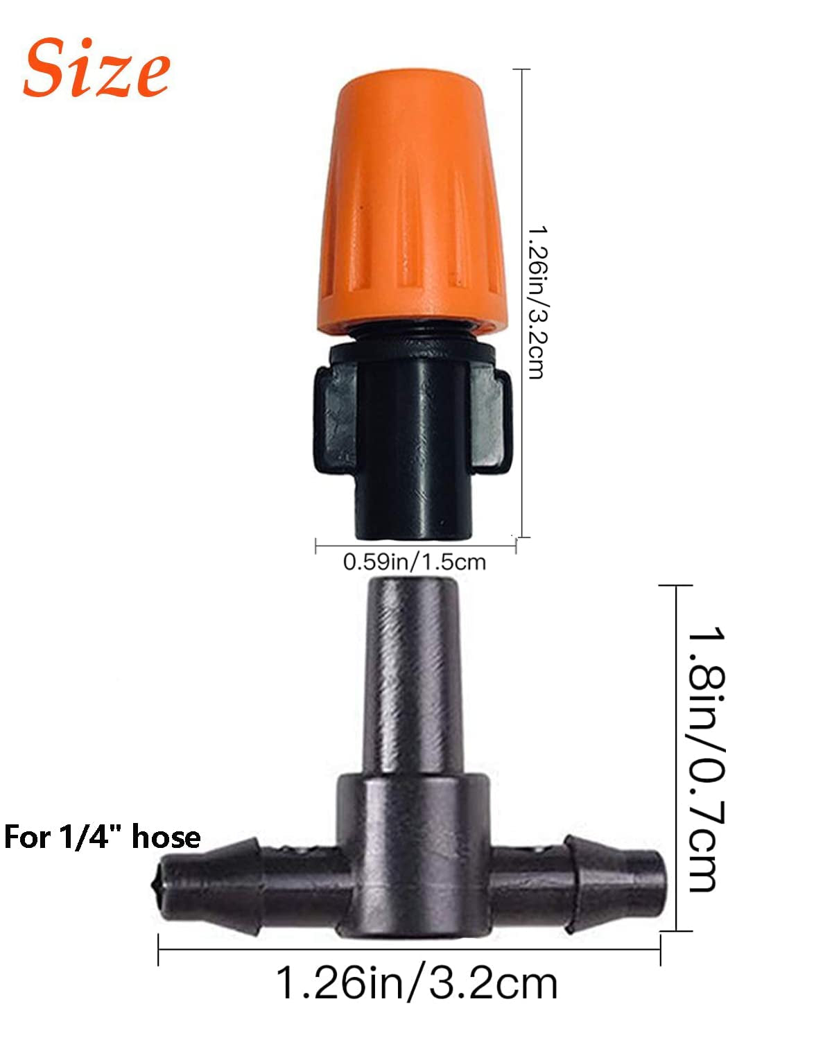 50 Pcs Adjustable Irrigation Drippers with Connect Tee, Garden Irrigation Misting System Sprinkler Patio Mister Micro Spray Misting Drip Kit(Orange)