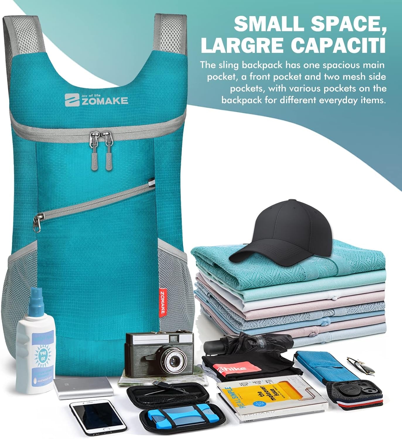 Lightweight Packable Backpack 14L - Foldable Backpack Small Daypack Hiking Backpack Water-Resistant Day Bag for Travel(Dark Green)