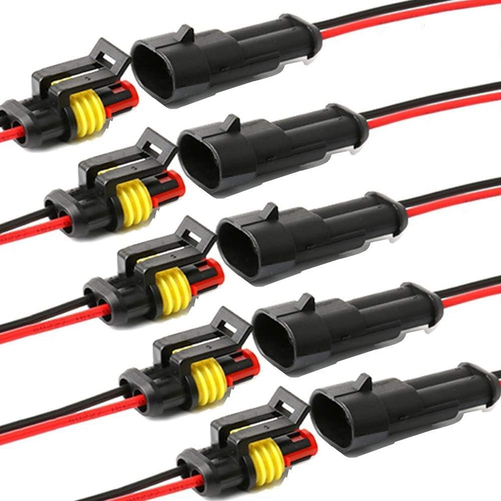 Way Car Waterproof Electrical Connector,2 Pin Plug Auto Electrical Wire Connectors with Wire 16 AWG Marine for Car, Truck, Boat, and Other Wire Connections.(5 Pack)