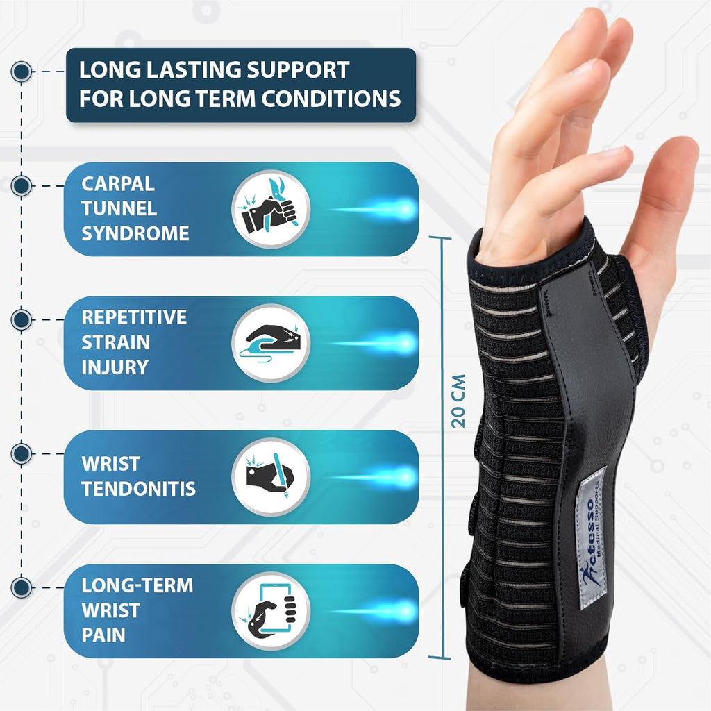 Breathable Wrist Support Brace Splint - Ideal for Carpal Tunnel, Sprains, and Tendonitis (Black, Medium, Left Hand)
