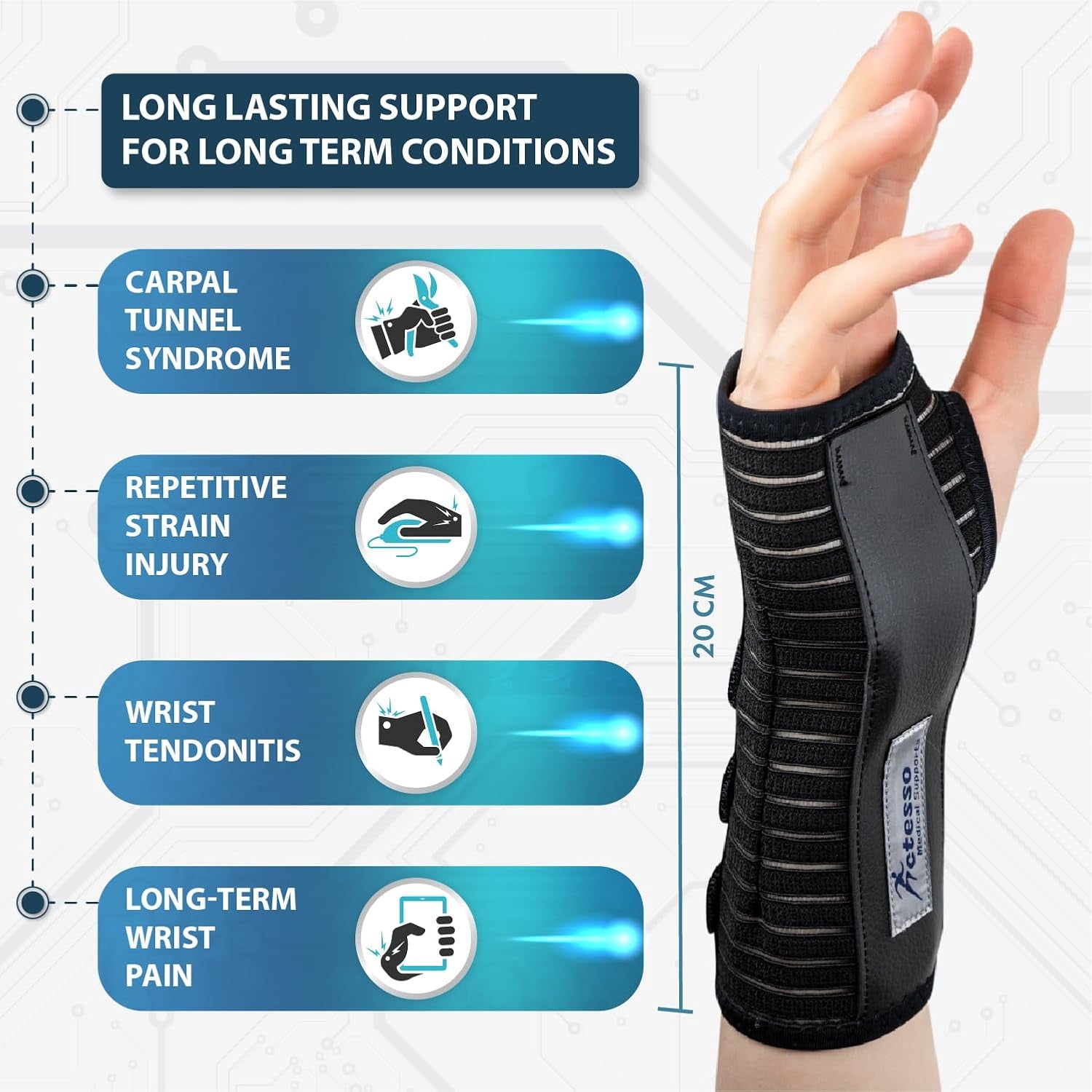 Breathable Wrist Support Wrist Splint - Ideal Wrist Brace for Carpal Tunnel, Sprains, and Tendonitis (Black, Large Left)
