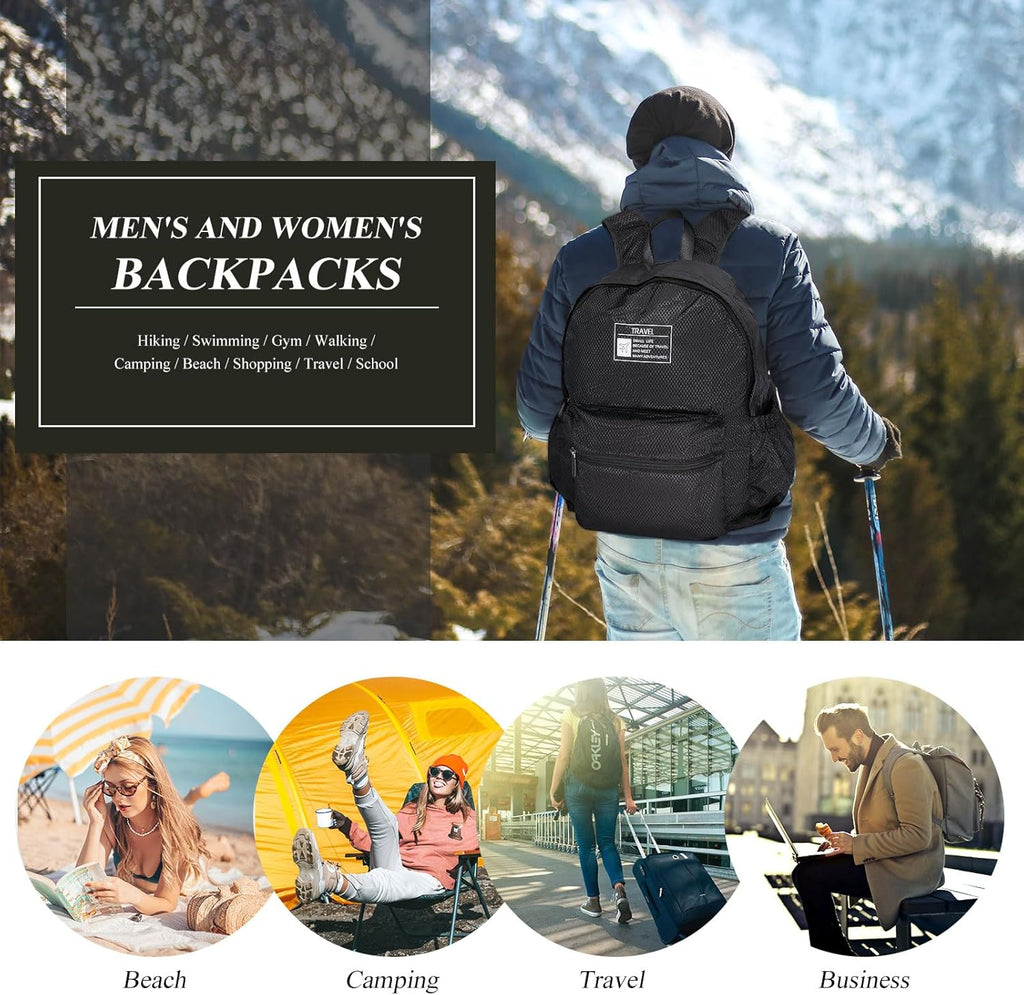 15L Packable Lightweight Backpack for Women Men Water Resistant Foldable Hiking Travel Camping Daypack (Black)